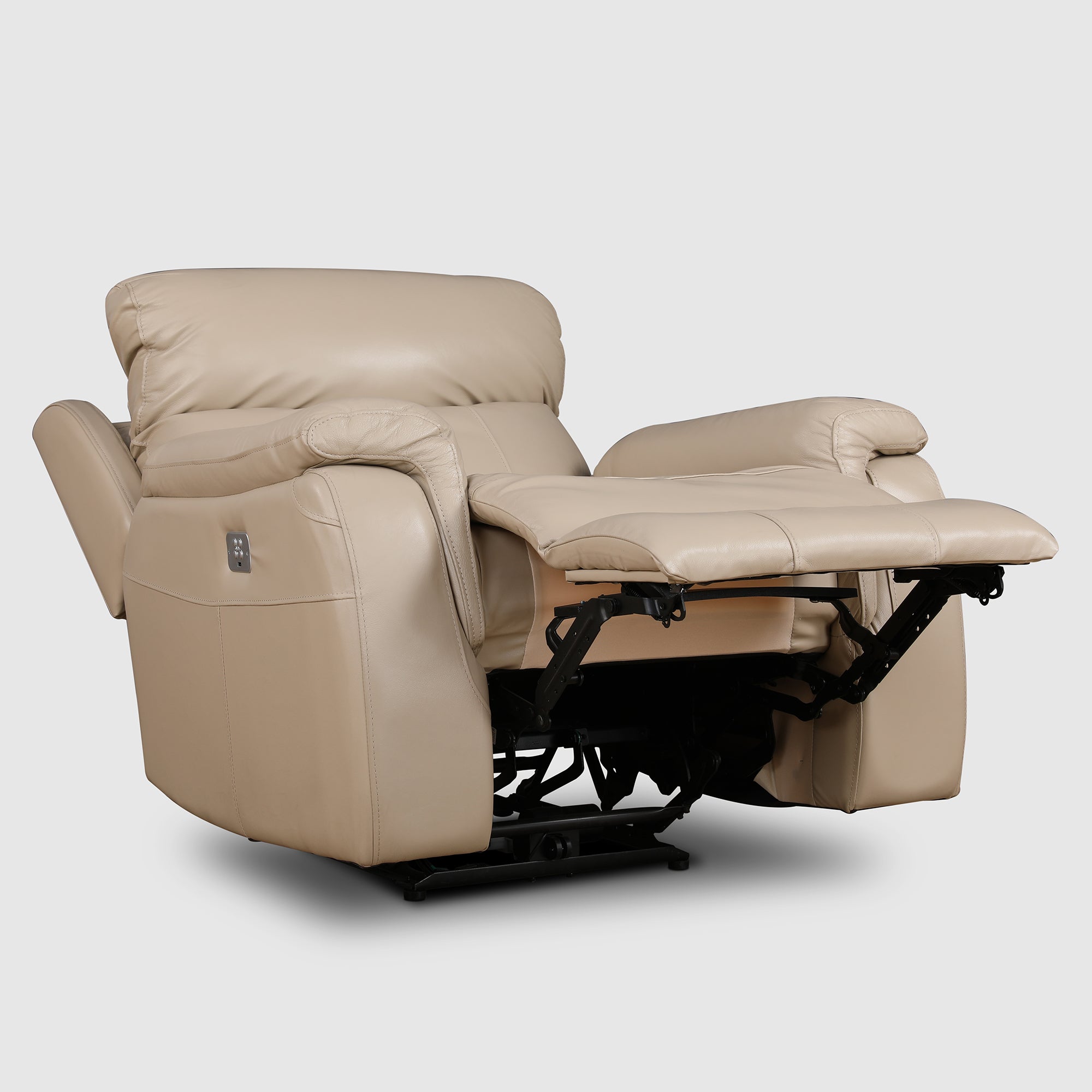 Plush Leather Single Seater Electric Recliner in Beige Colour