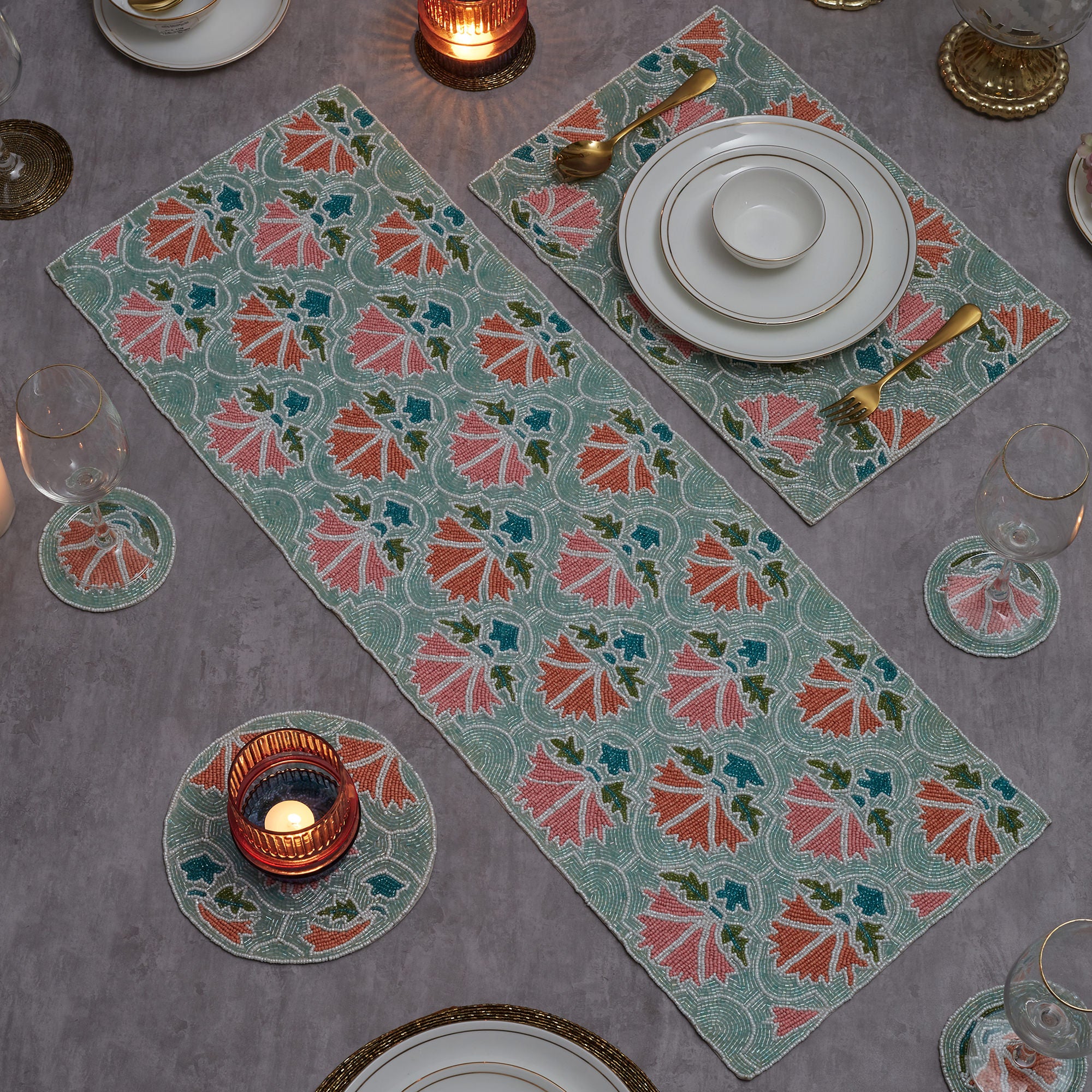 Anar Handmade Beaded Trivet Dia 20 Cm in Multi Colour