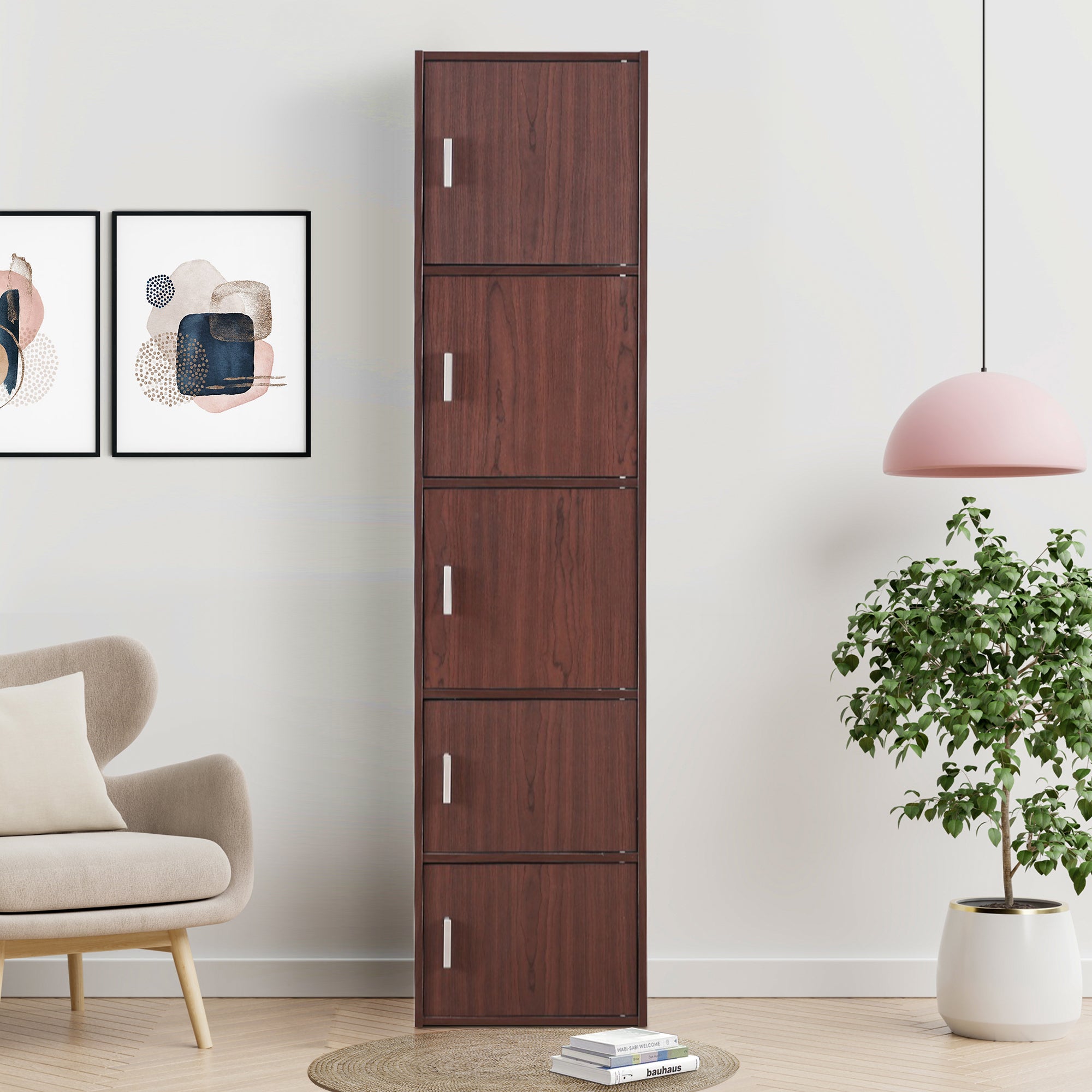 Albert Engineered Wood 5 Tier Cabinet in Cherry Brown Colour