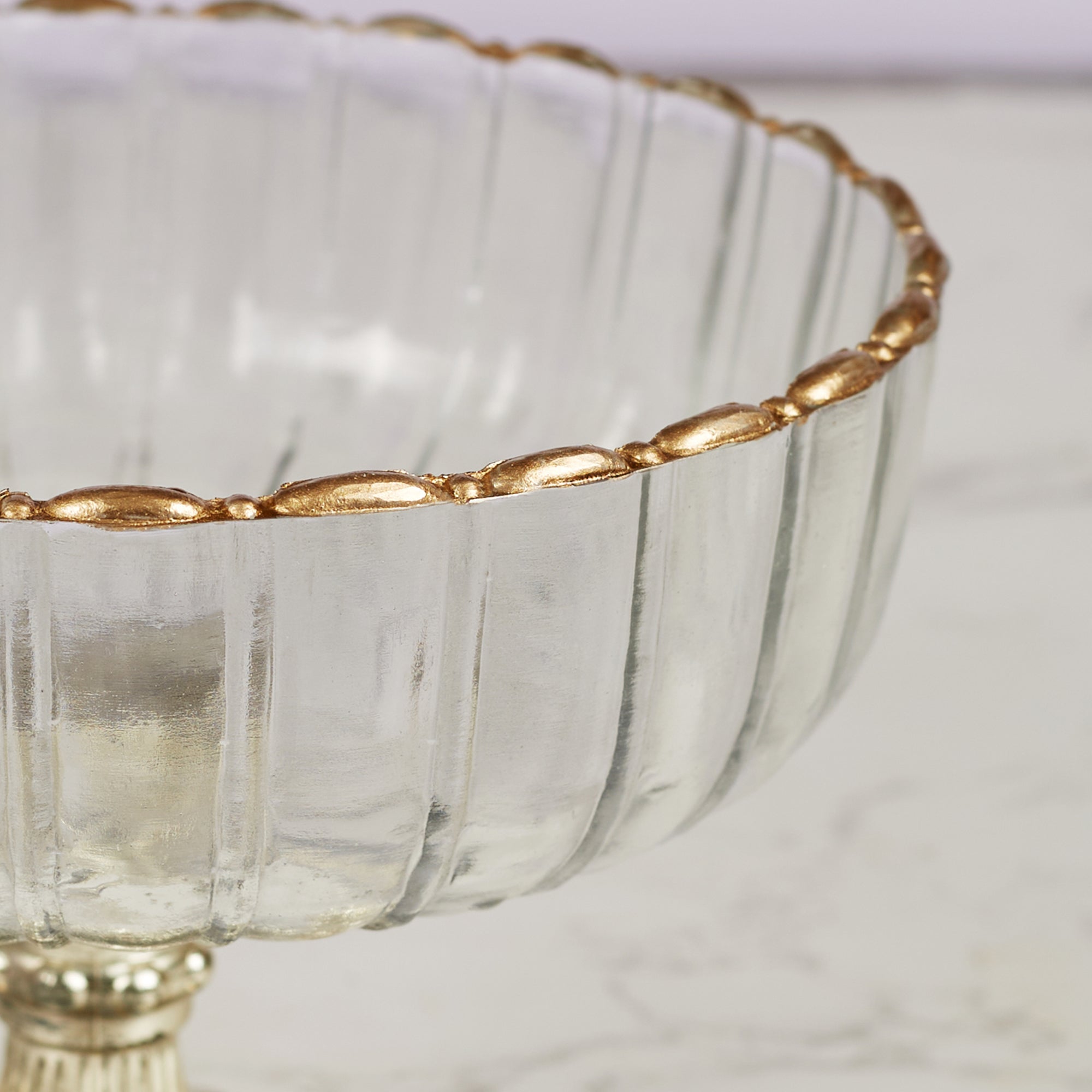 Phiona Glass Fluted Handcrafted Bowl 13 Cm in Gold Colour