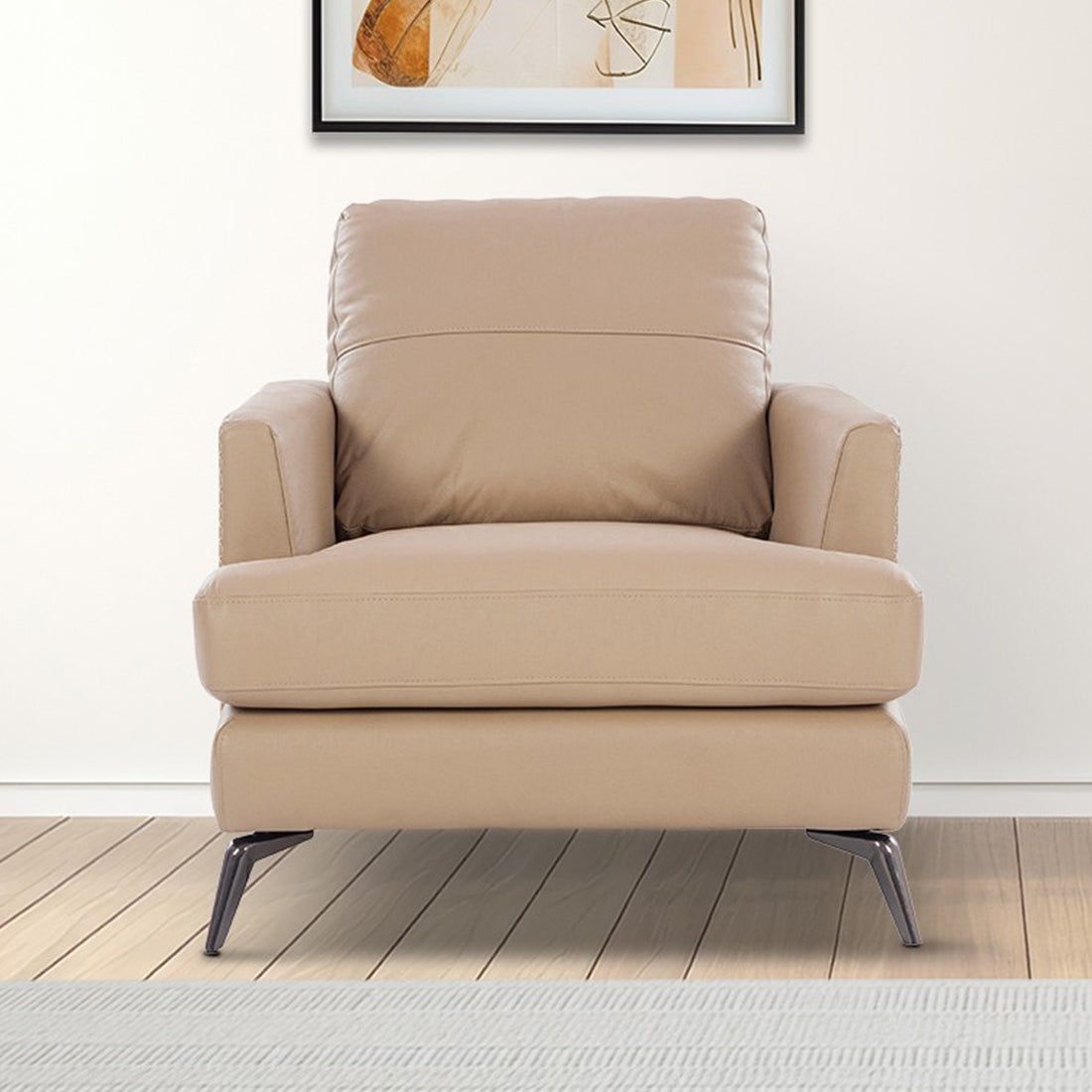 Soren Half Leather Single Seater Sofa in Mushroom Colour