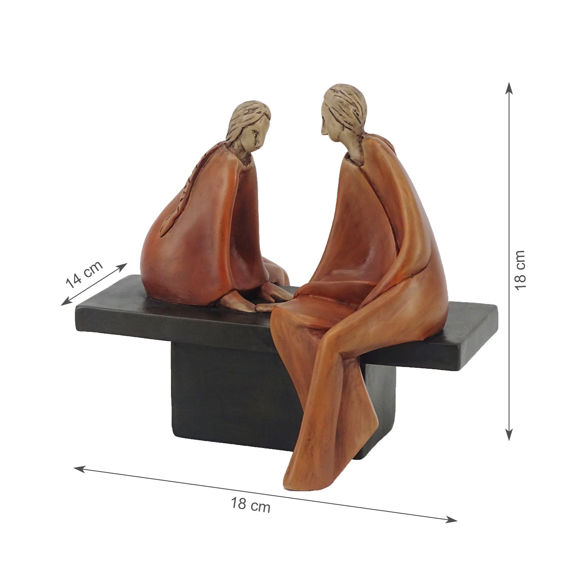 Alpine Polyresin Couple Sitting On Bench 18 Cm in Brown Colour
