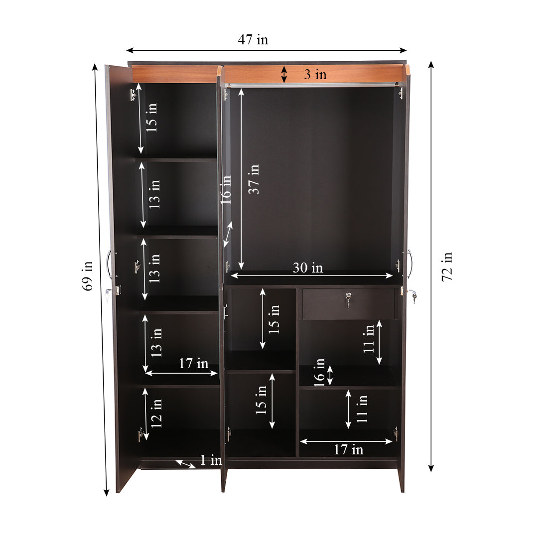 Swirl Three door Wardrobe in Wenge Colour