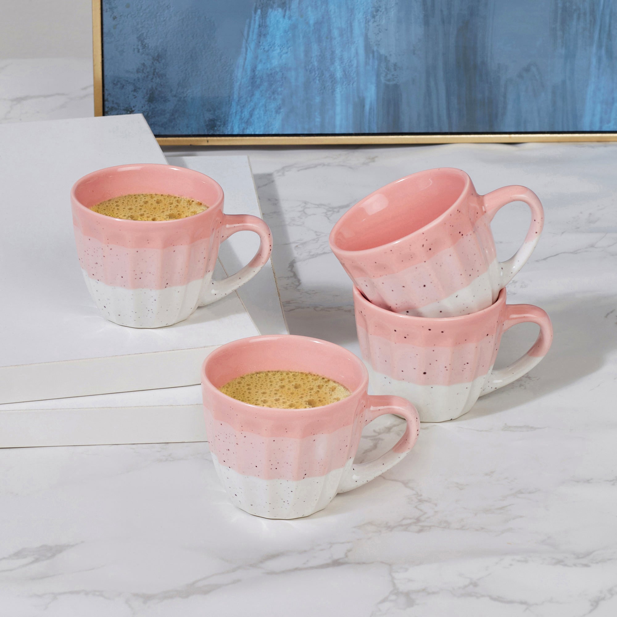 Emilia Ceramic Tea/Espresso Mug 100ml Set of 4 in Dusky Pink Colour