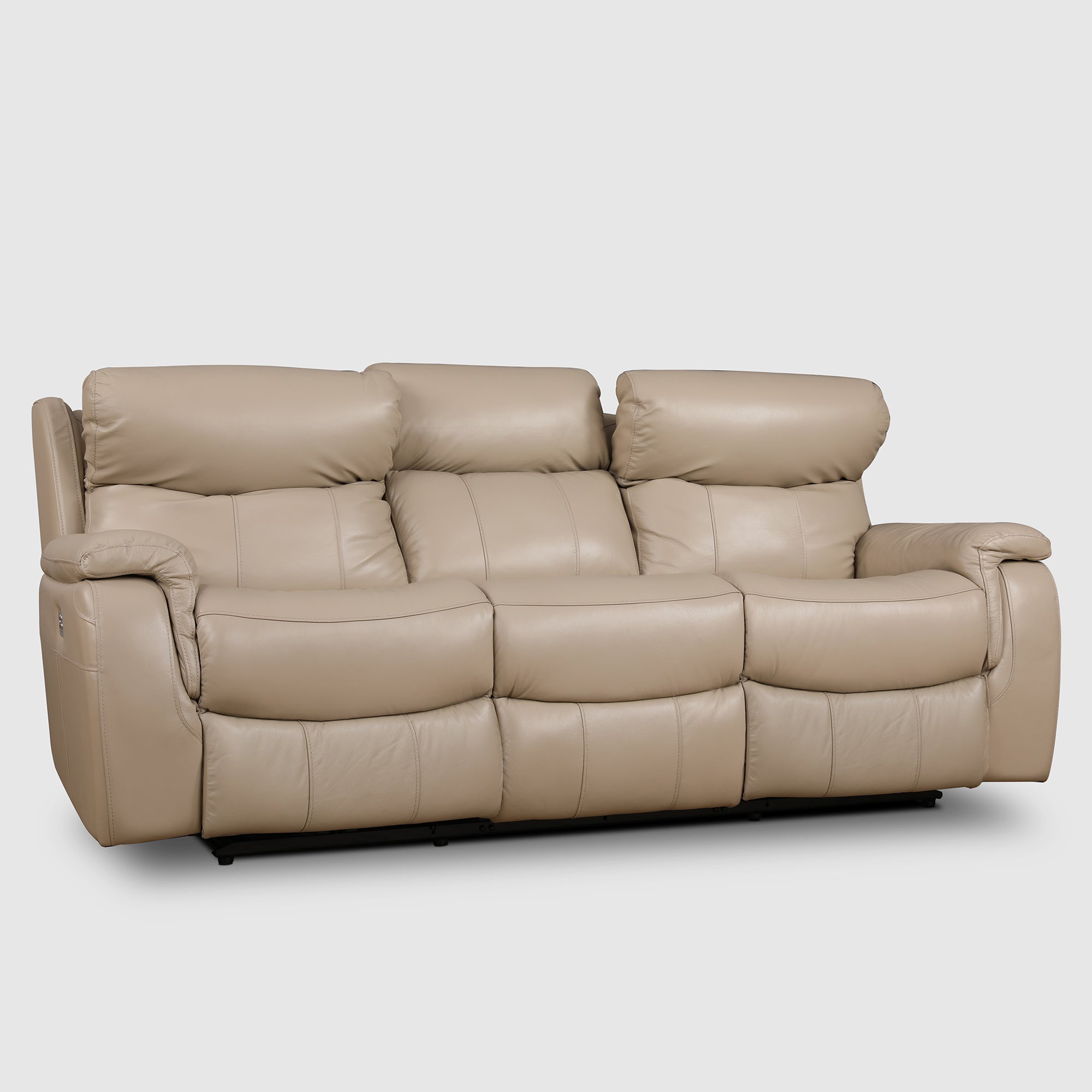 Plush Leather Three Seater Electric Recliner in Beige Colour
