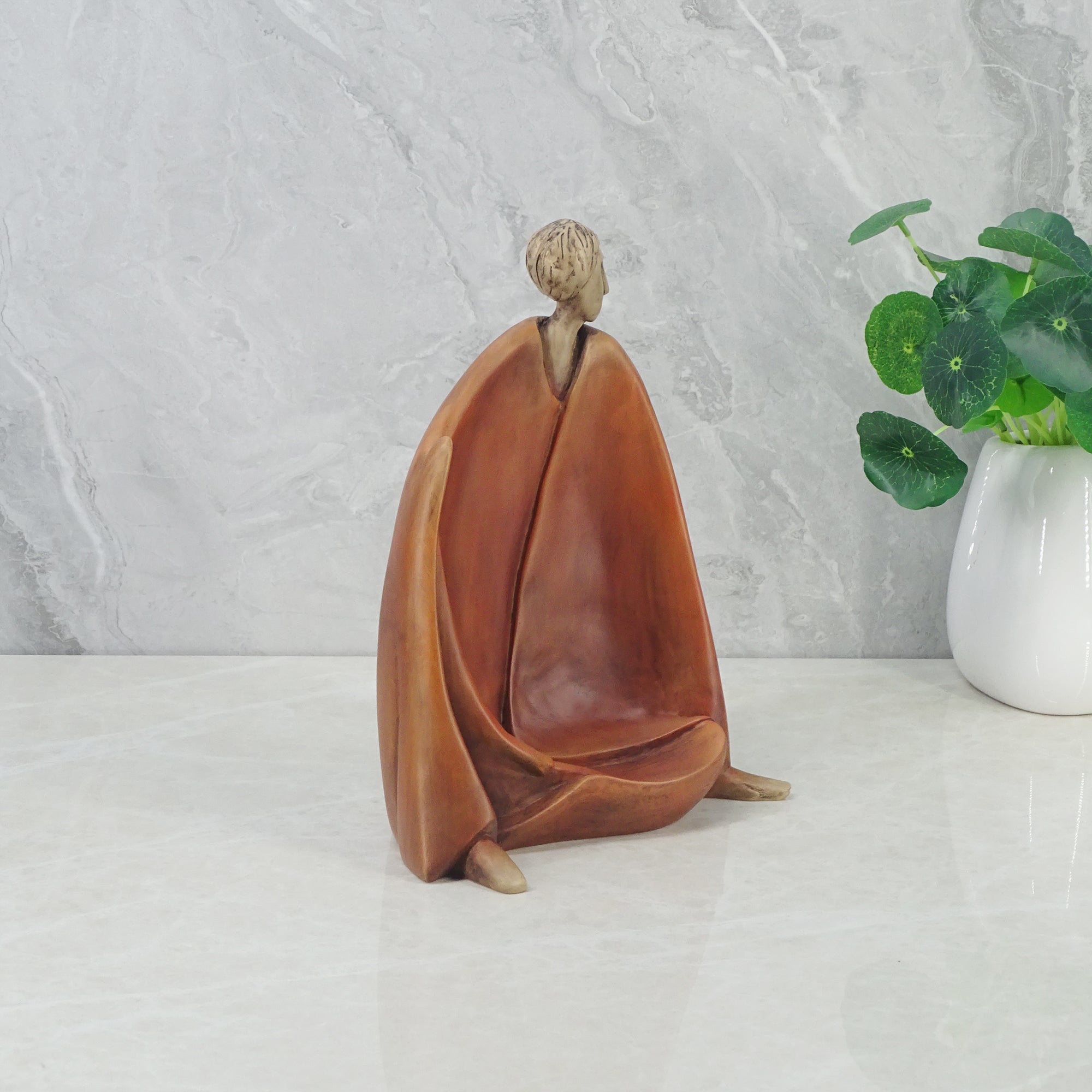 Alpine Polyresin Man Sitting Figurine 18x14x23Cm in Brown Colour