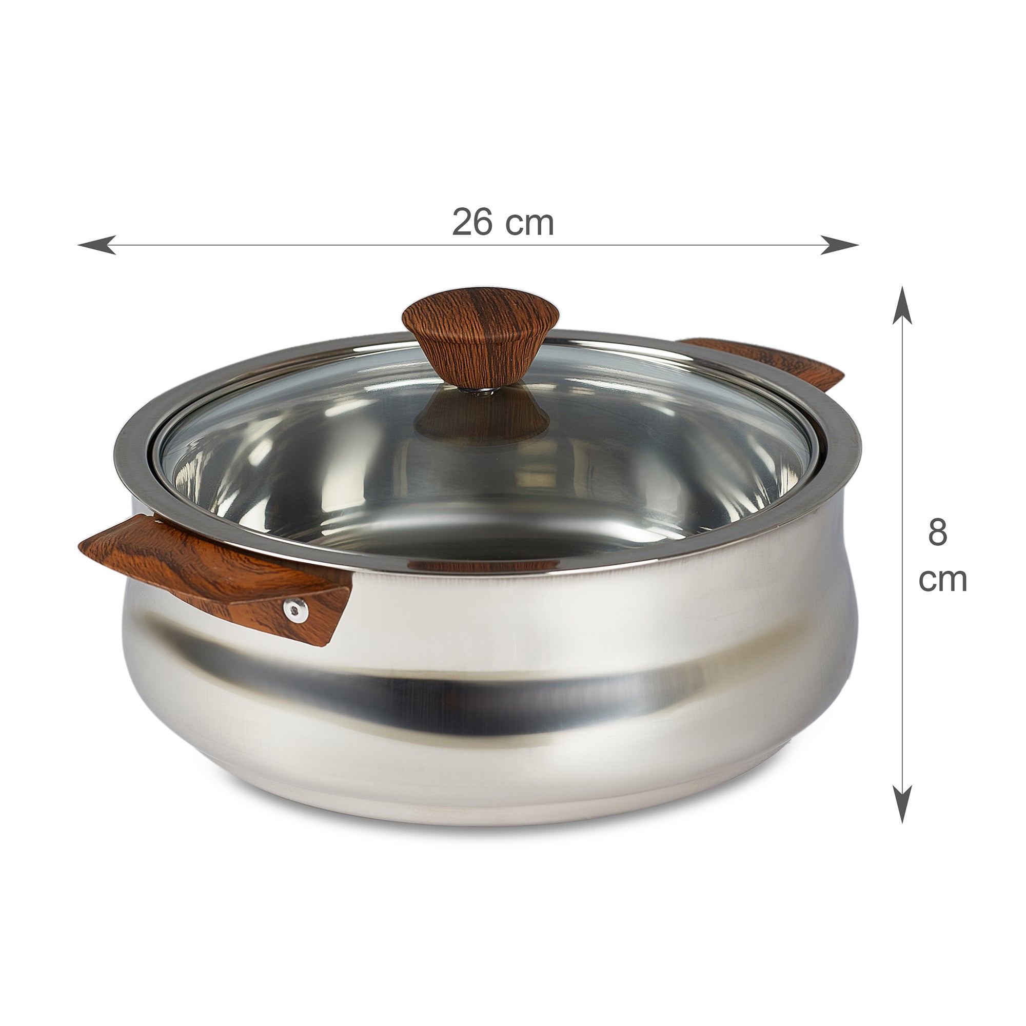 Sapphire Stainless Steel Meal Serve Casserole Combo Set of 2 in Silver & Wooden Finish Colour by Living Essence