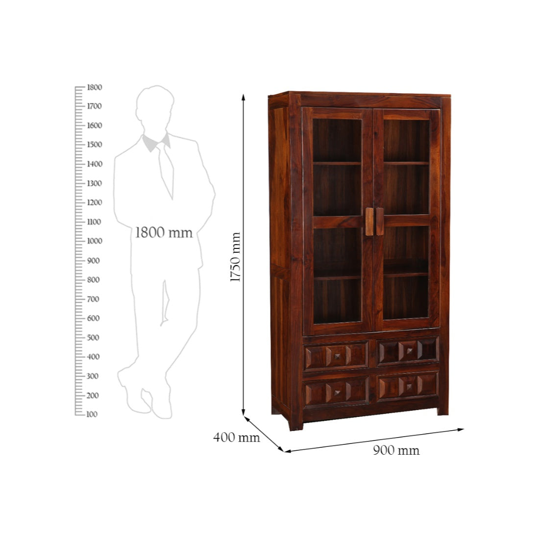 Woodrow Sheesham Wood(Rosewood) Book Shelf in Honey Colour