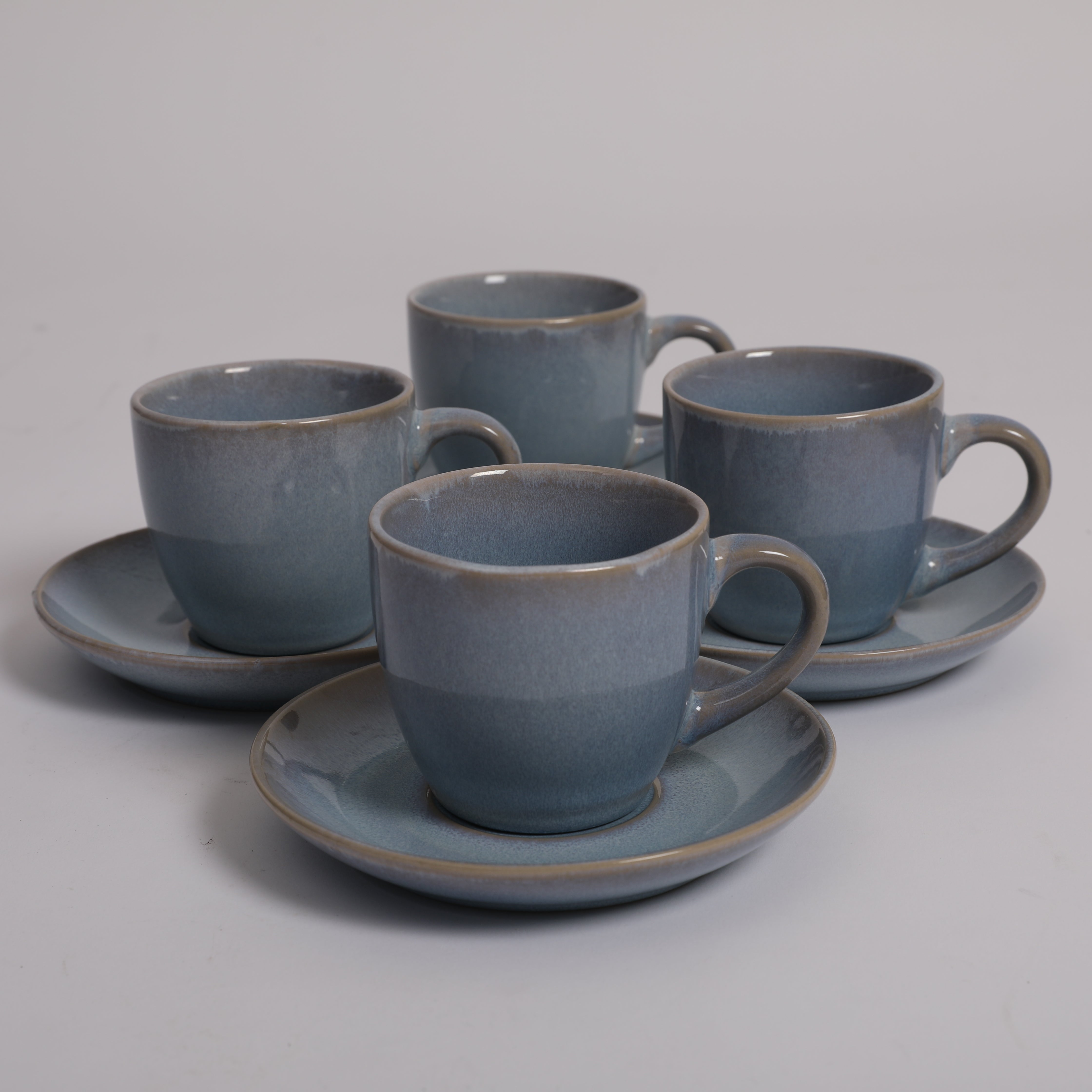 Living Essence Earl Cup & Saucer Set of 4 Pcs in Ocean Blue Colour