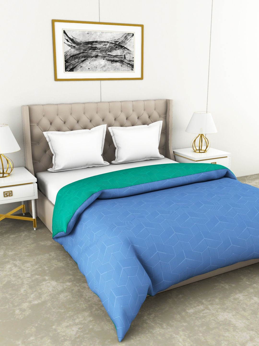 Botanical Cotton Double Comforter 229X254 Cm 210 Tc in Green/Blue Colour
