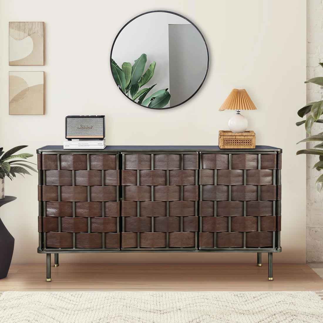 Theodore Metal Sideboard in Walnut Colour