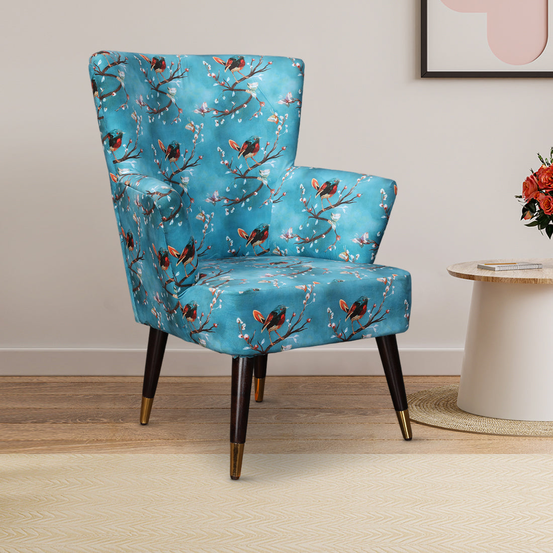 Peony Fabric Arm Chairs in Blue Colour
