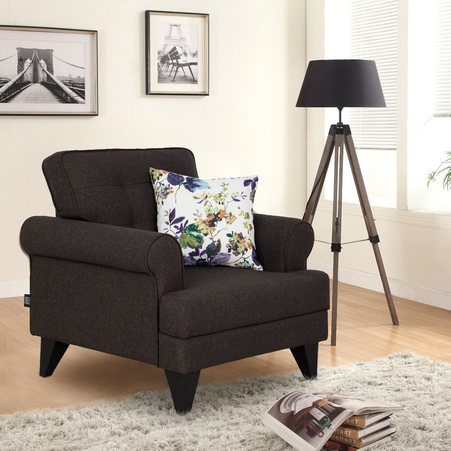 Paddington Fabric Single Seater Sofa in Brown Colour