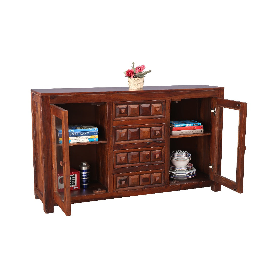 Woodrow Sheesham Wood(Rosewood) Storage Sideboard in Honey Colour