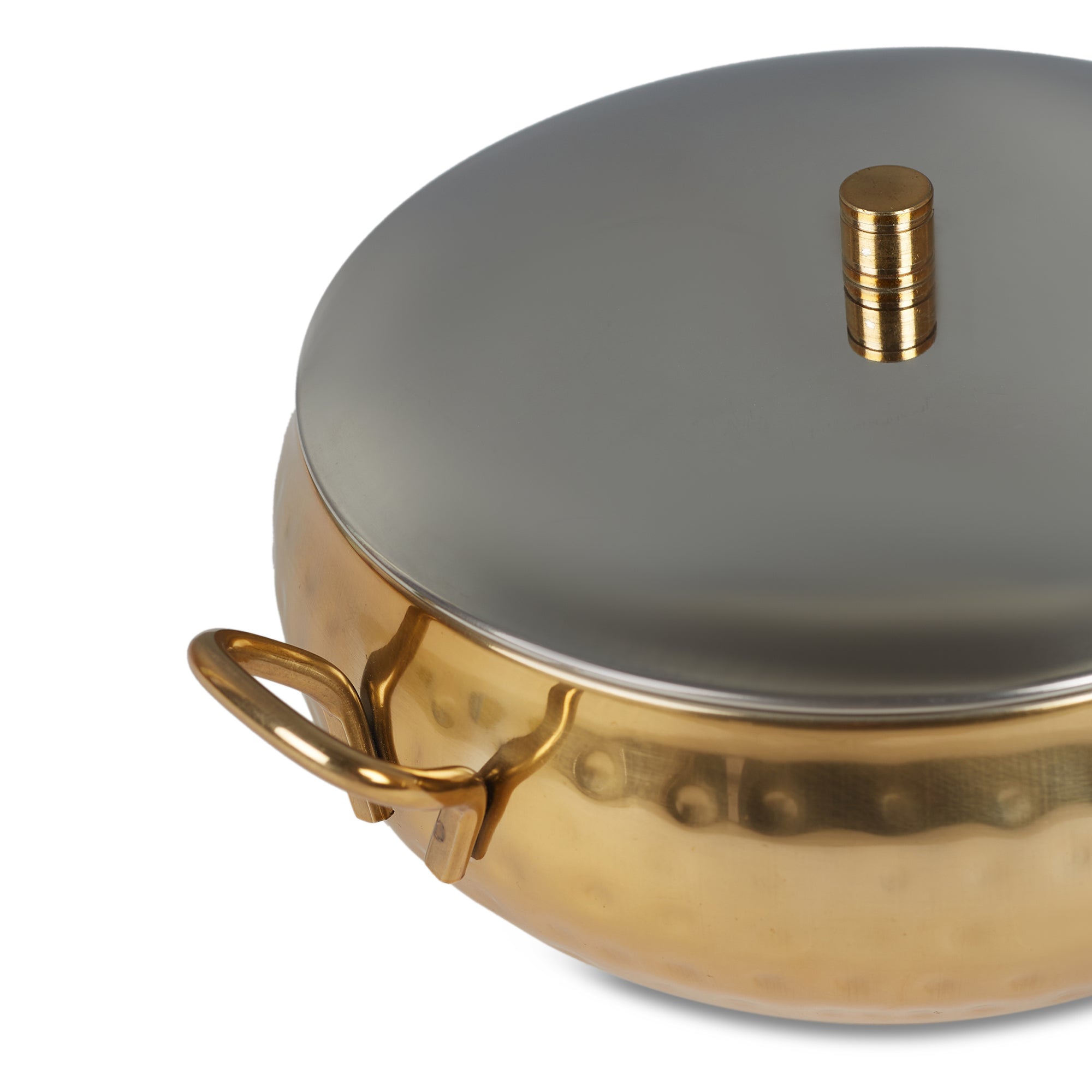 Sapphire Stainless Steel Hammered Serving Handi with Lid in Gold & Silver Colour by Living Essence