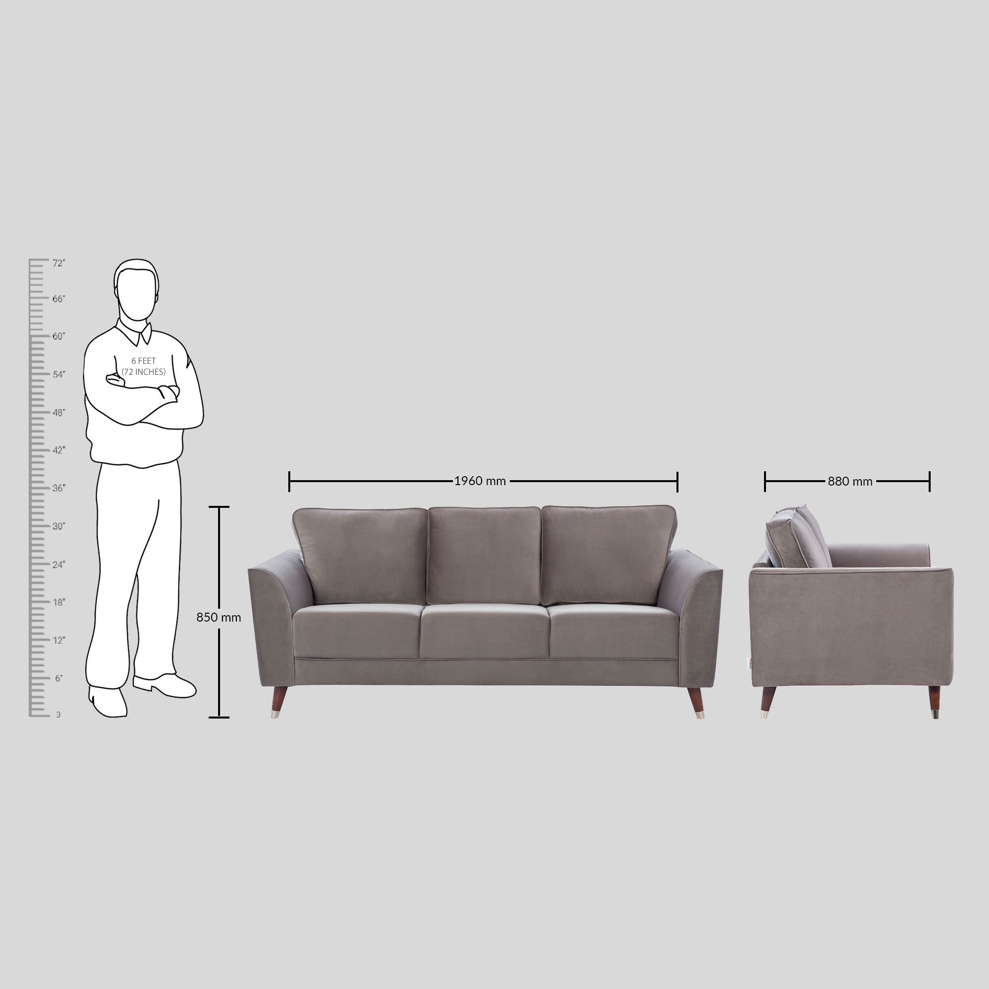 Magnific Velvet Three Seater Sofa in Dark Grey Colour