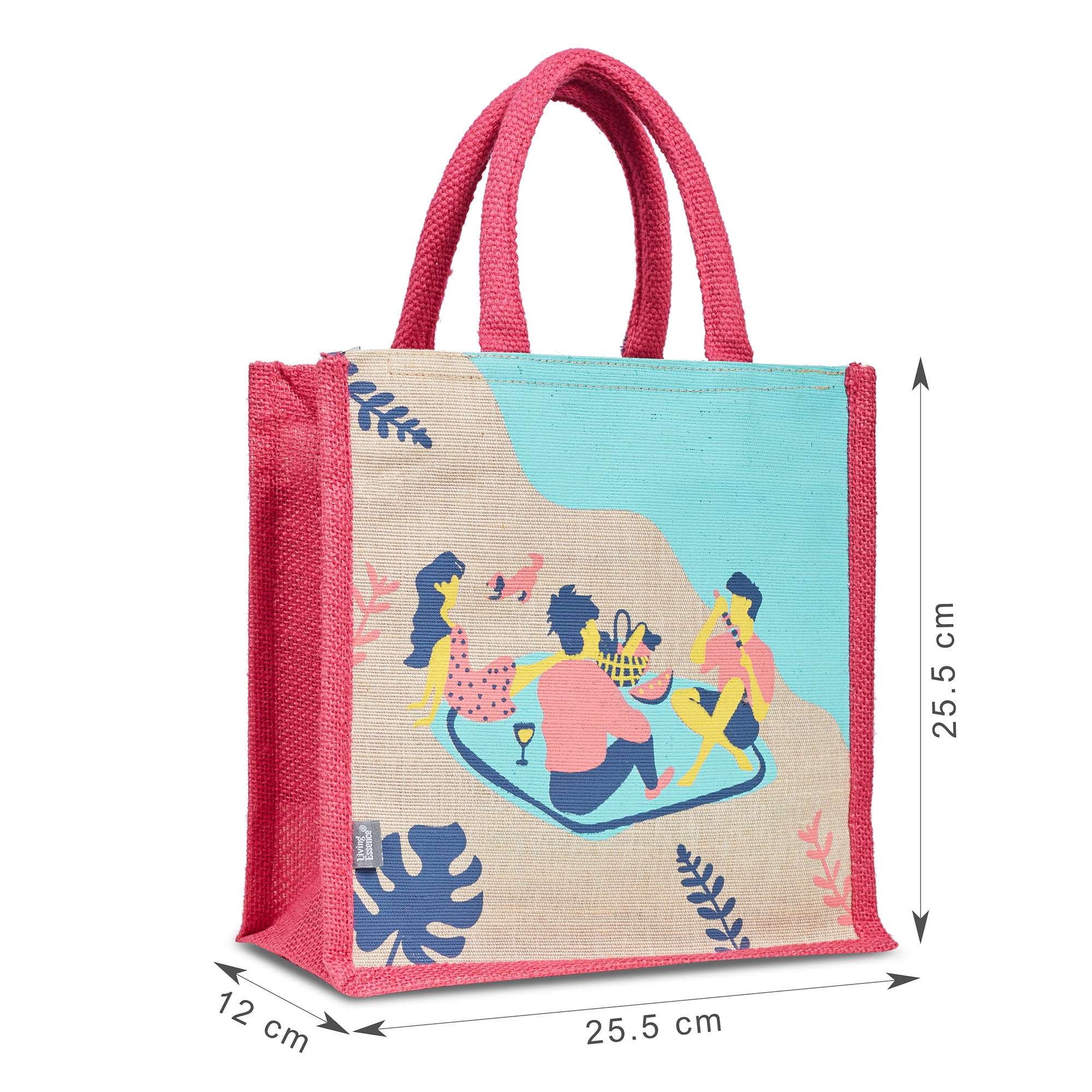 Good Life Jute Reversible Salt, Sea & Snack Printed Lunch Bag 25.5 x 25.5 Cm in Pink Colour