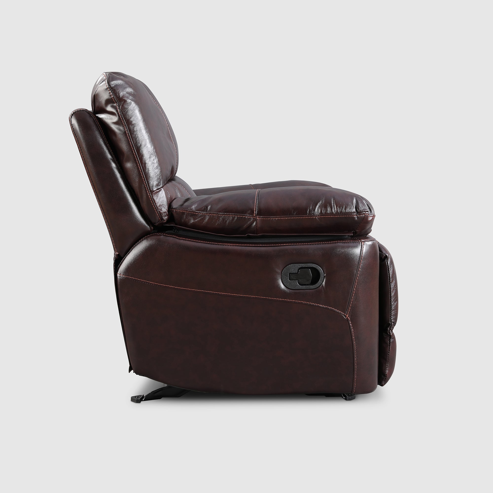 Charles Half Leather Single Seater Recliner in Burgundy Colour