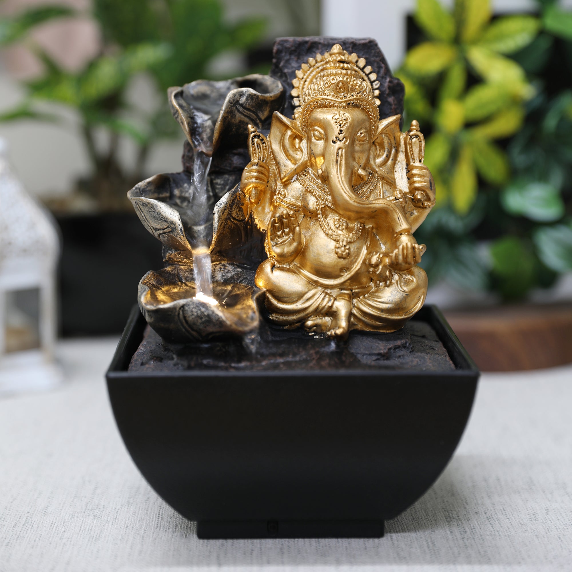 Impression Polyresin Meditating Ganesha Fountain 13X18Cm in Black Gold Colour