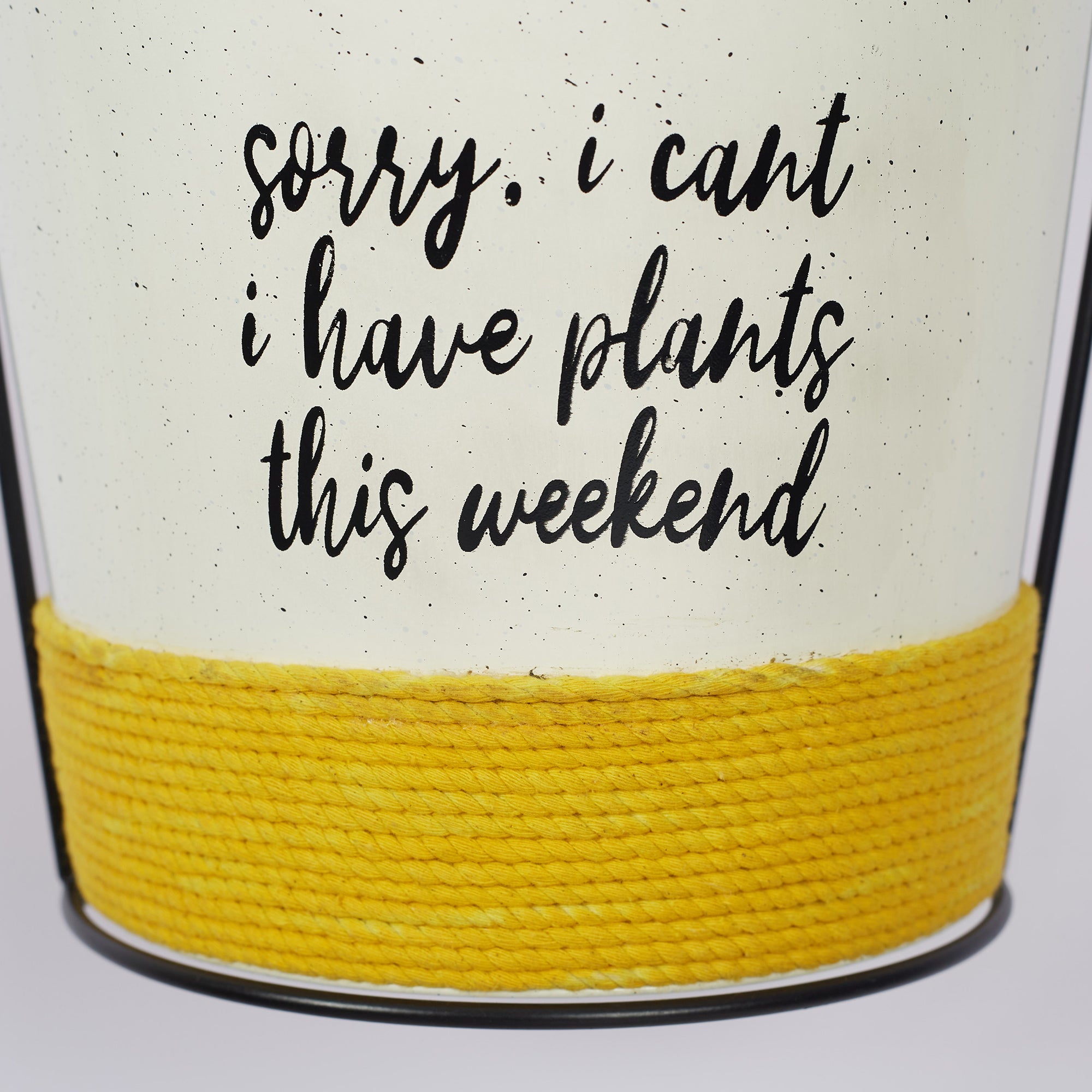 Pep Pop Metal Quote Railing Planter 26Cm in Off White & Yellow Colour