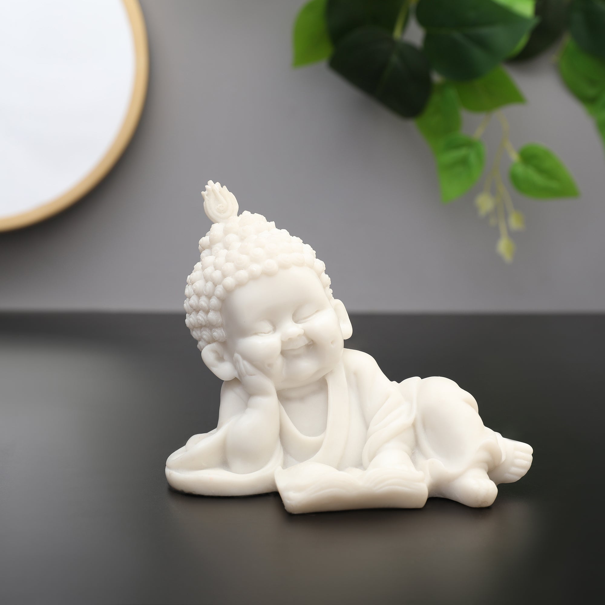 NAQSH READING MONK, POLYRESIN HAND FINISHED FIGURINE WHITE BY LIVNG ESSENCE