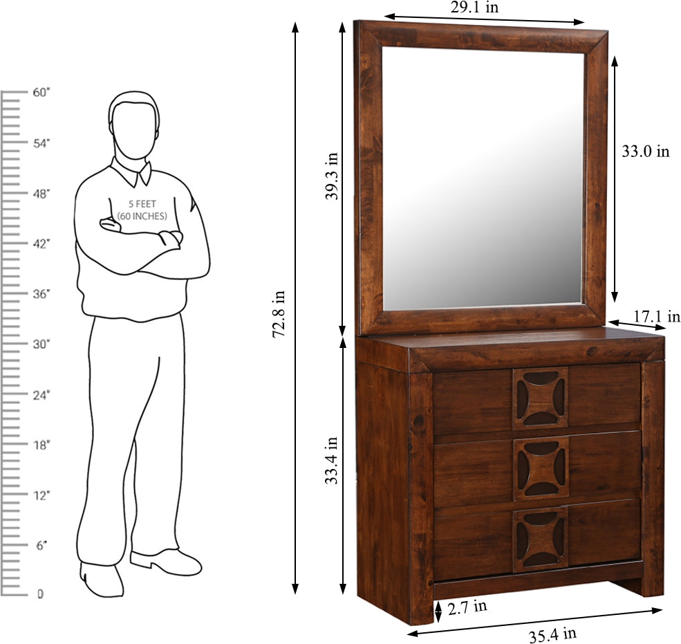 Casablanca Solidwood Dresser with mirror in Walnut Colour
