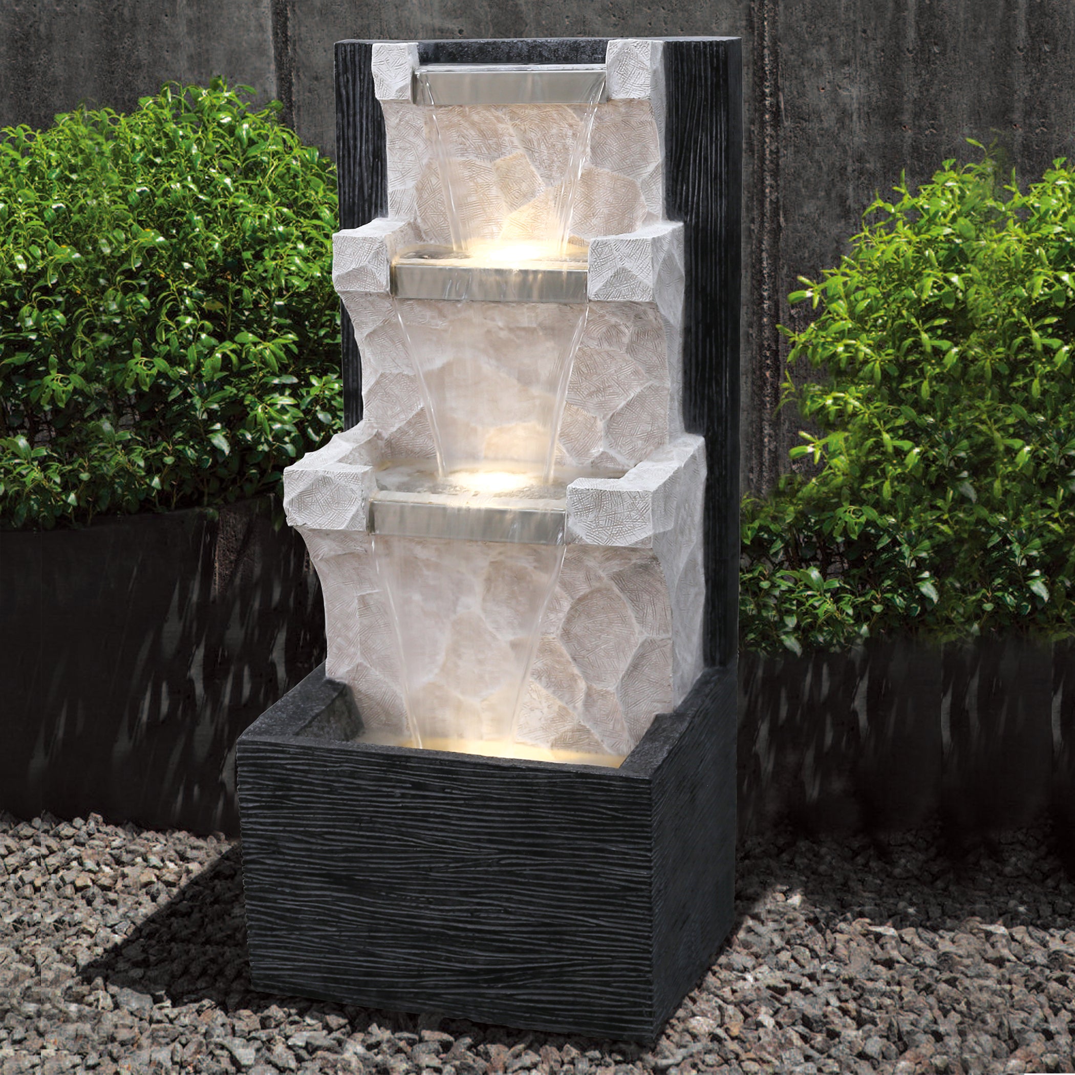 Aqua Bliss Polyresin Vertical Fall Water Fountain 46X102Cm in White & Black Colour
