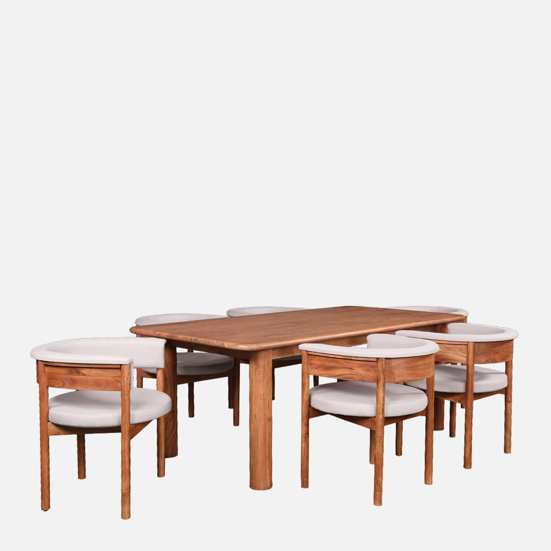 Haruki Acacia Wood Six Seater Dining Set in Teak Colour