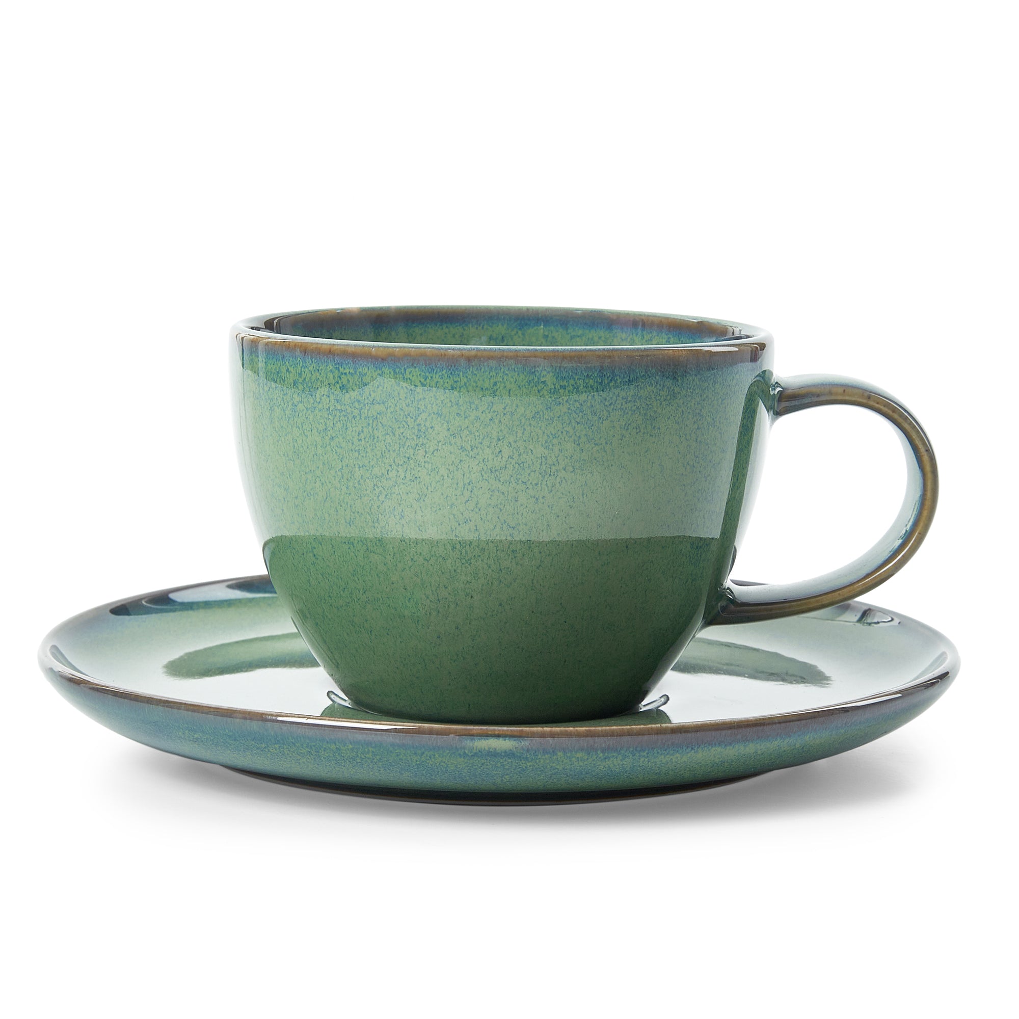 Hygge Studio Pottery Stoneware Cup & Saucer Set of 4 in Sage Green Colour