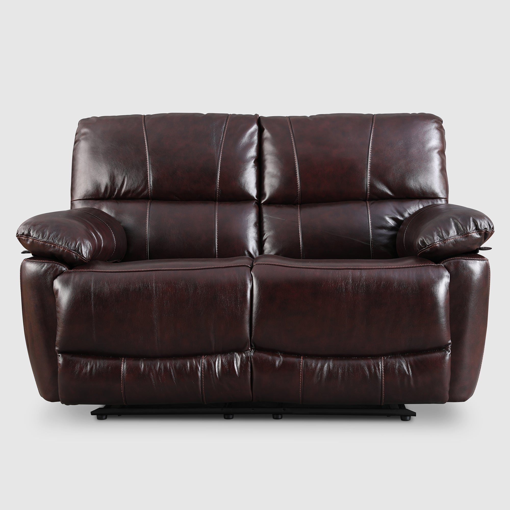 Charles Half Leather Two Seater Recliner in Burgundy Colour