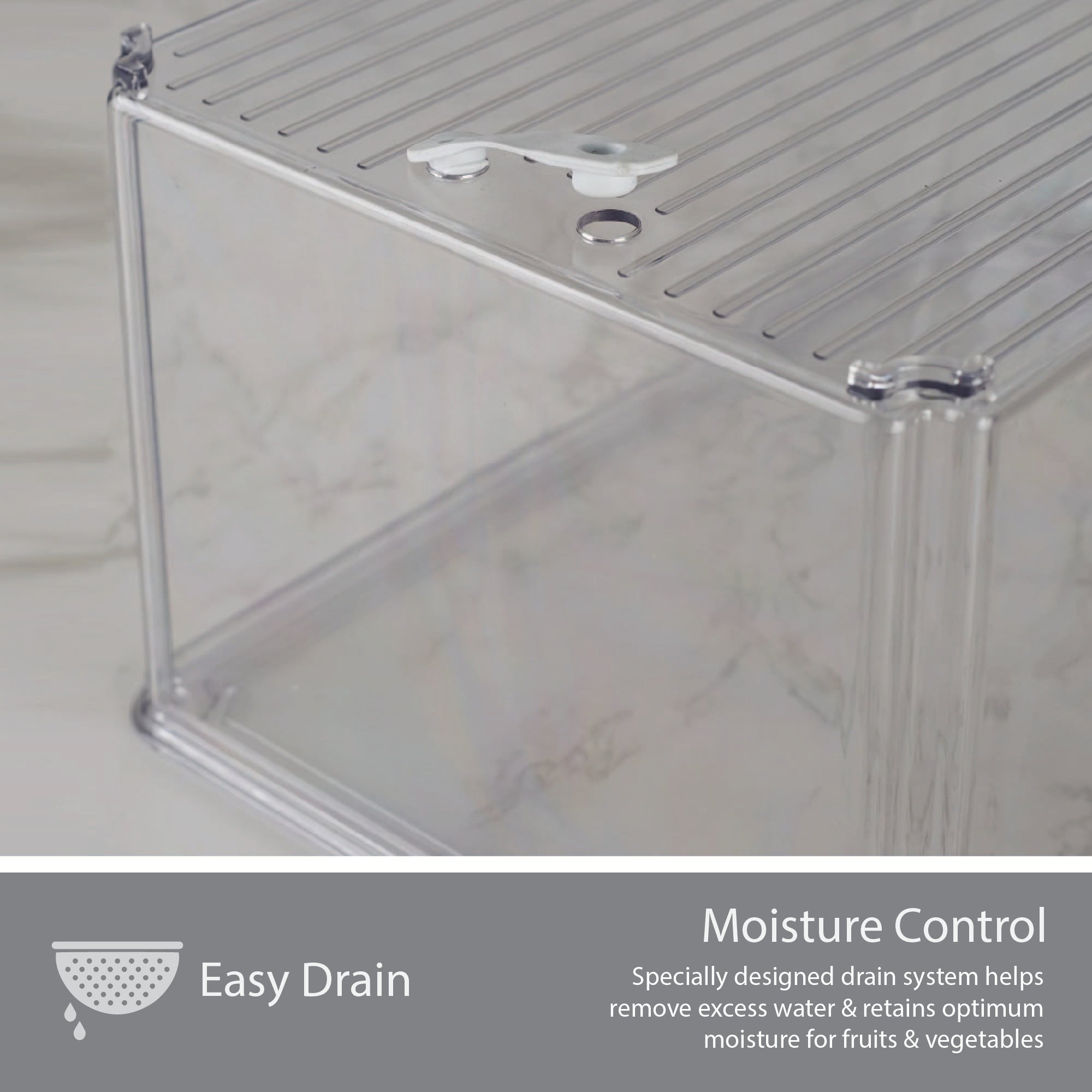 Robusto PET BPA Free Stackable Fridge Organizer with Lid & Drain - 6.1 Ltr in Transparent Colour