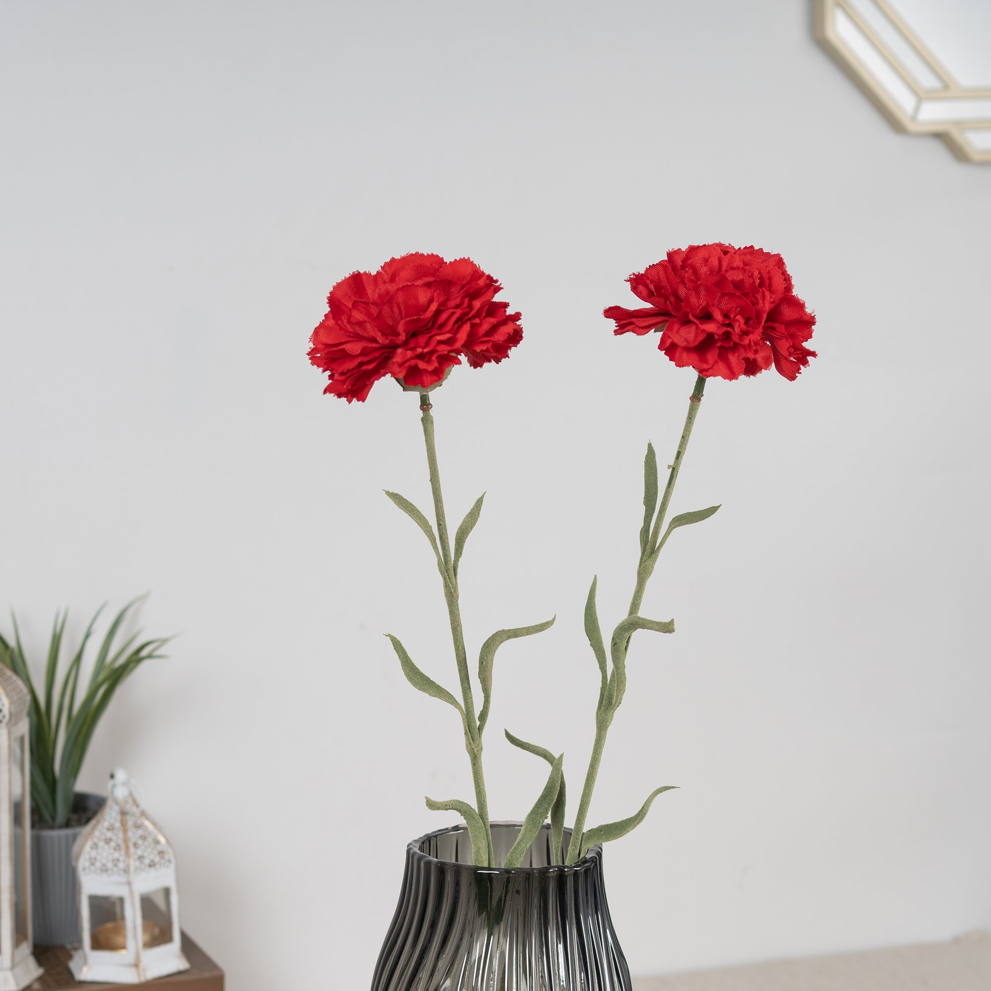 Elora Single Red Carnation Polyester Artificial Flower 62cm in Red Colour