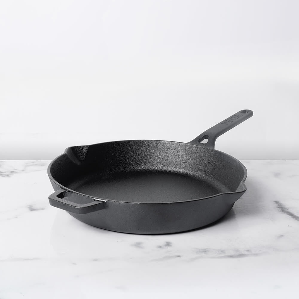 Cast Iron Induction Base Enamel Free Skillet with Handle 24Cm In Black Colour by Meyer