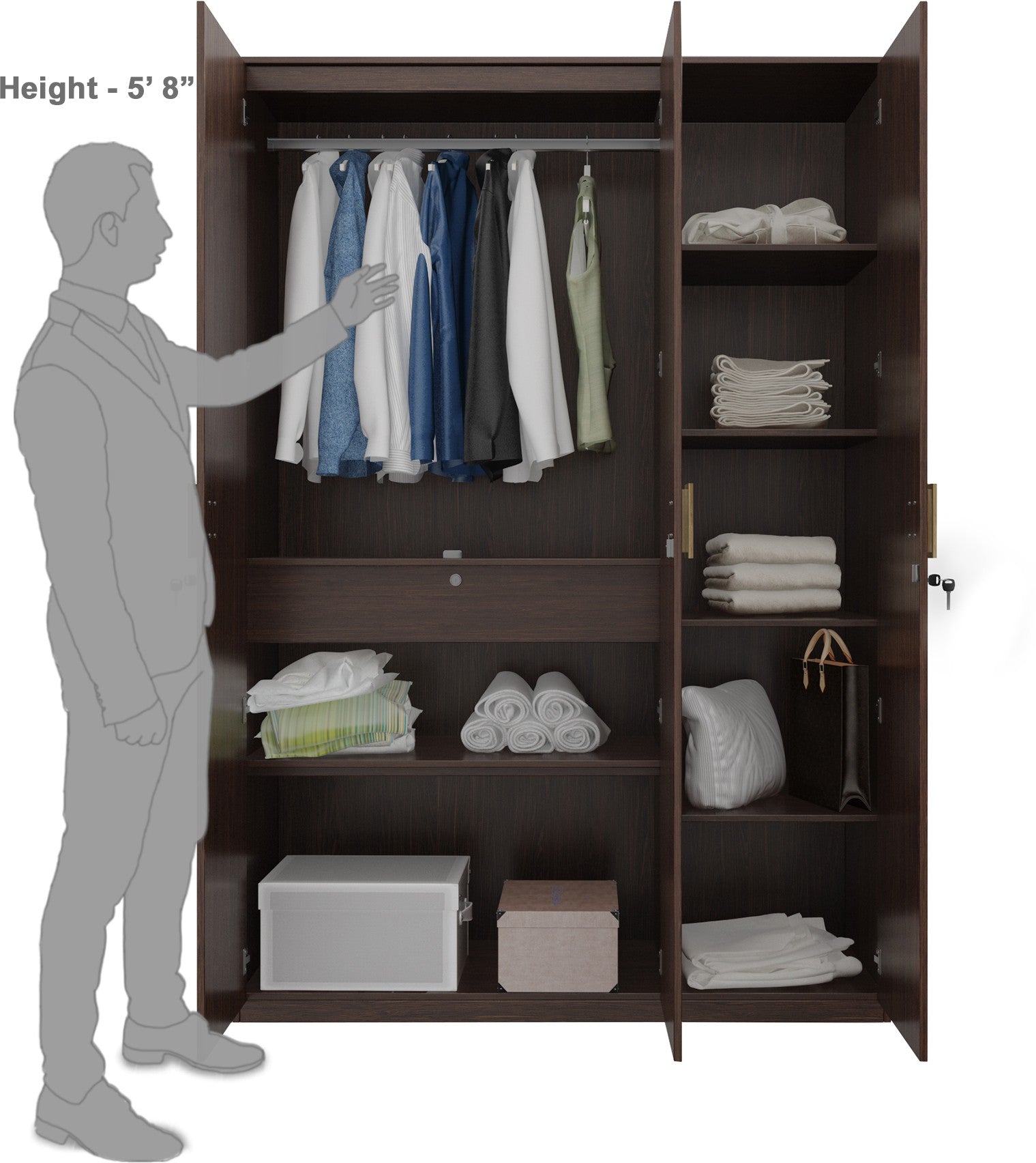 Tiago Engineered Wood Three Door Wardrobe in Wenge Colour
