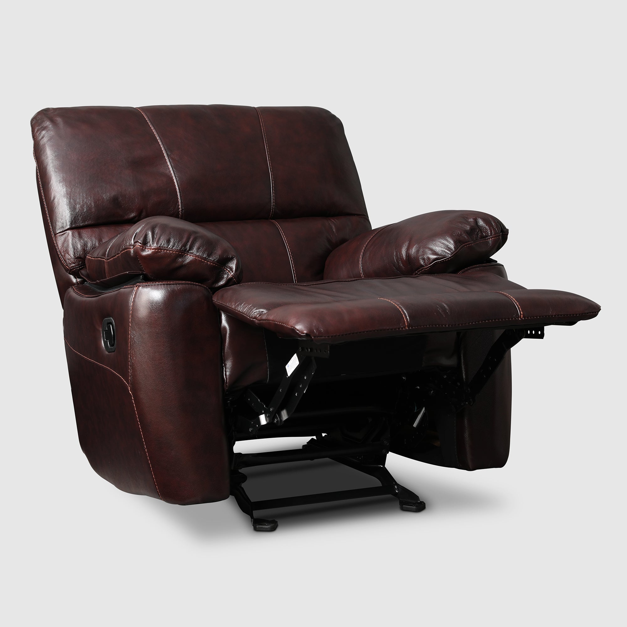 Charles Half Leather Single Seater Recliner in Burgundy Colour