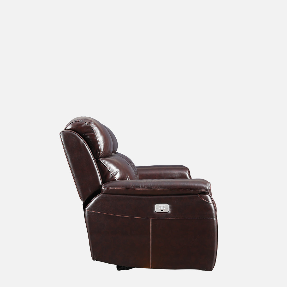 Plush Half Leather Two Seater Electric Recliner in Burgundy Colour