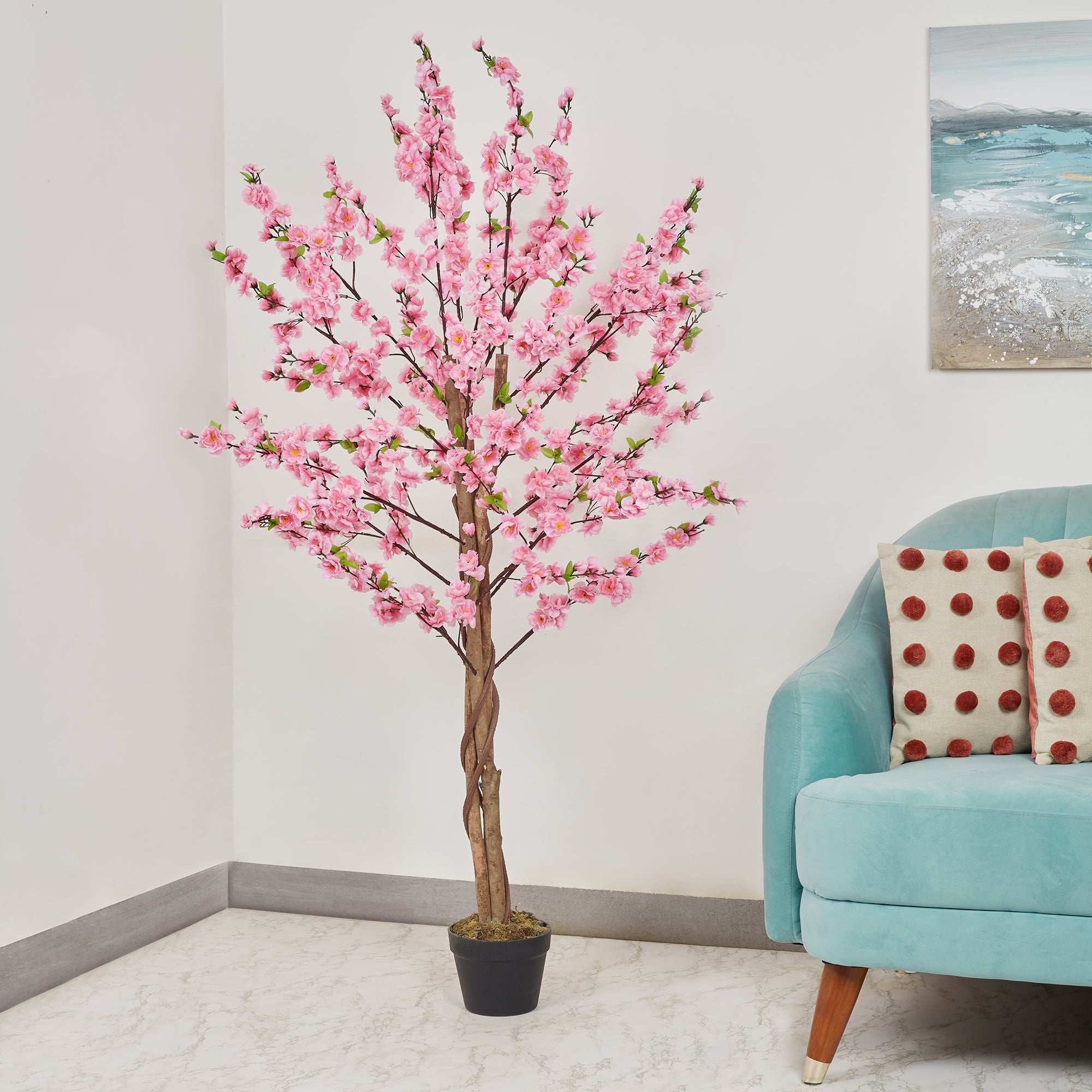 Ilana Artificial Peach Blossom Potted Tree 160Cm in Pink Colour