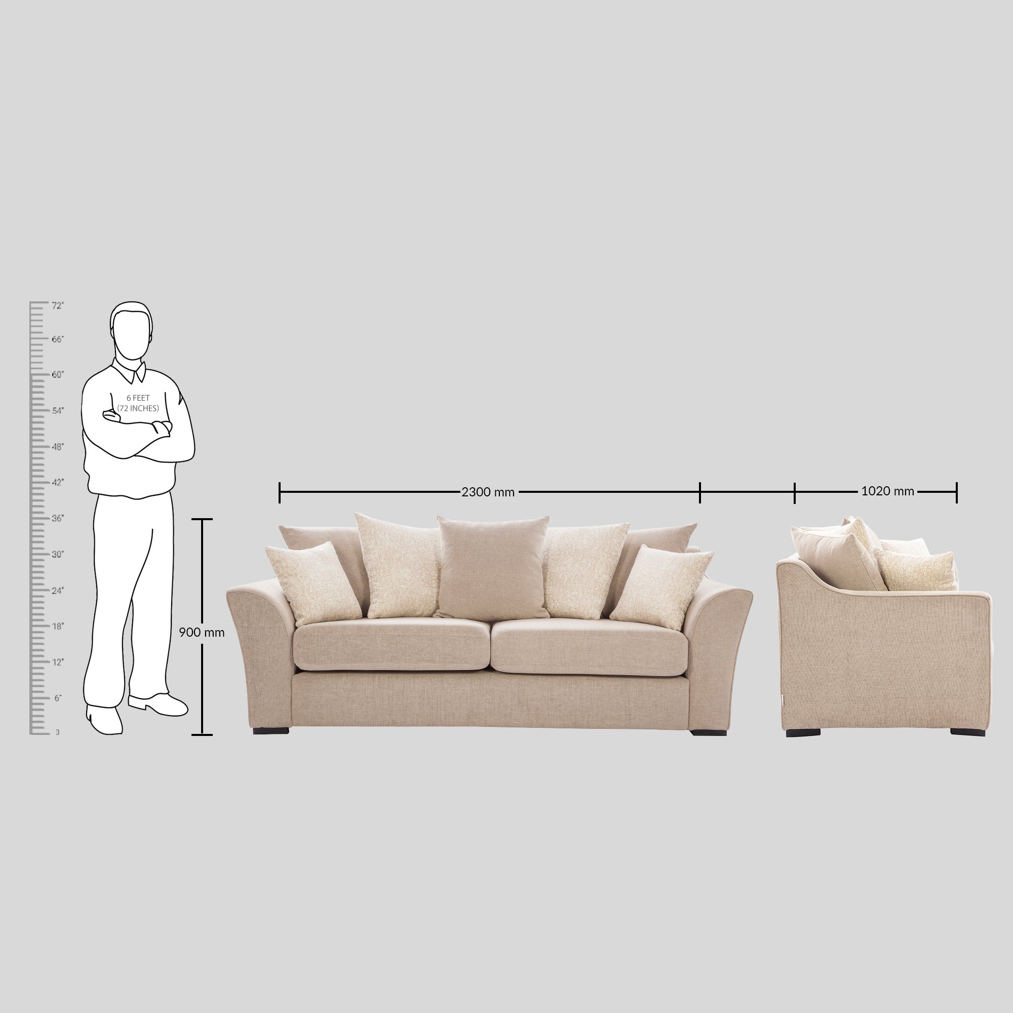 Perth Fabric Three Seater Sofa in Beige Colour