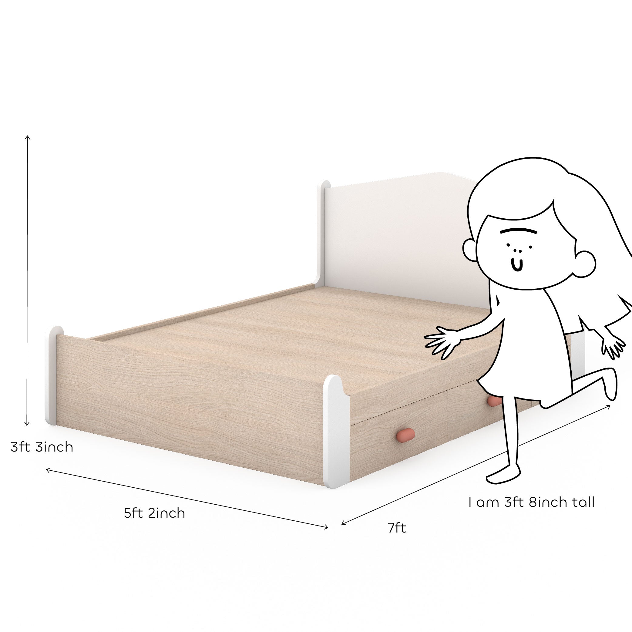 Secret Den Queen Size Bed with Storage in Pearly White Colour