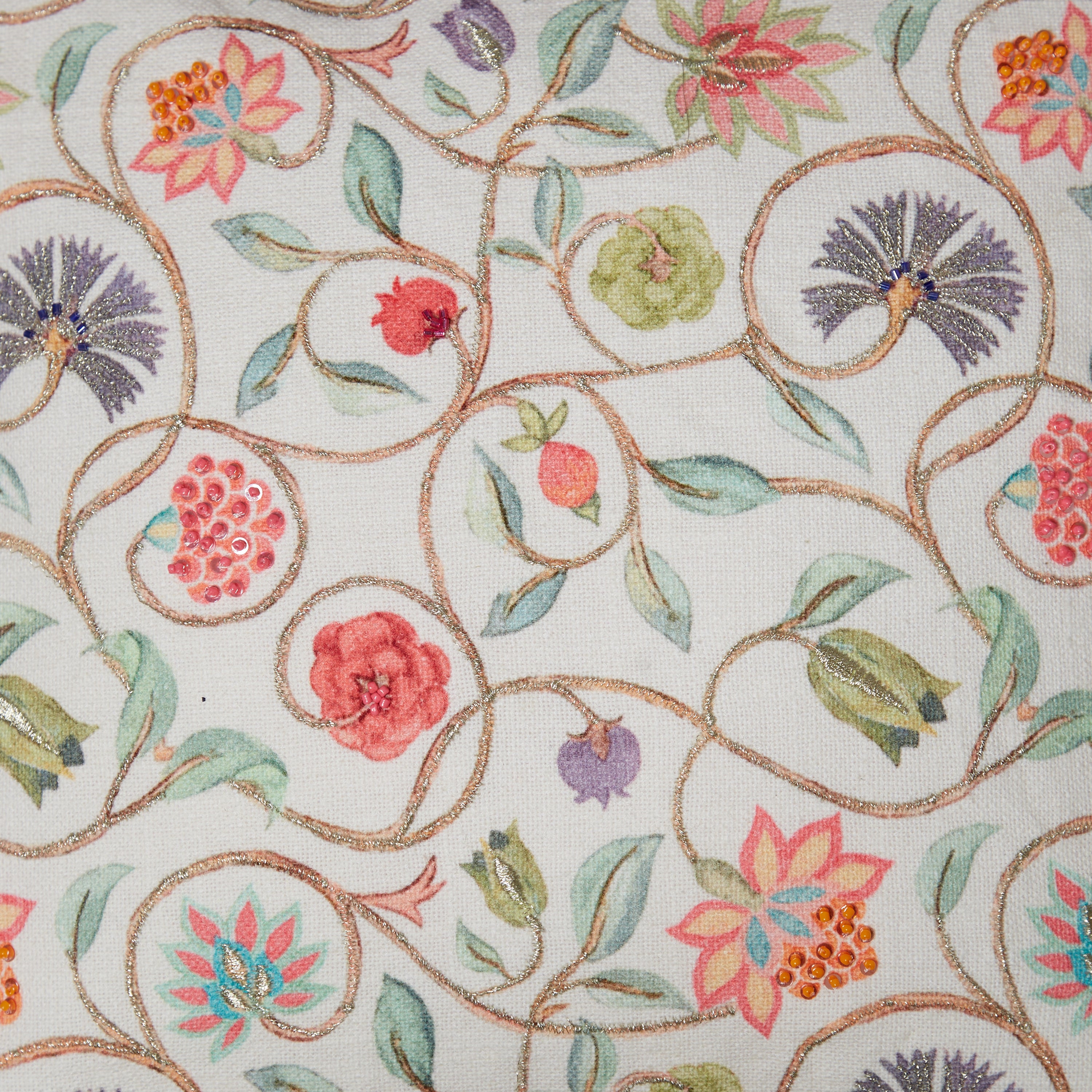Indian Botanical Cotton Cushion Cover 45x45 cm in Multi Pink Colour