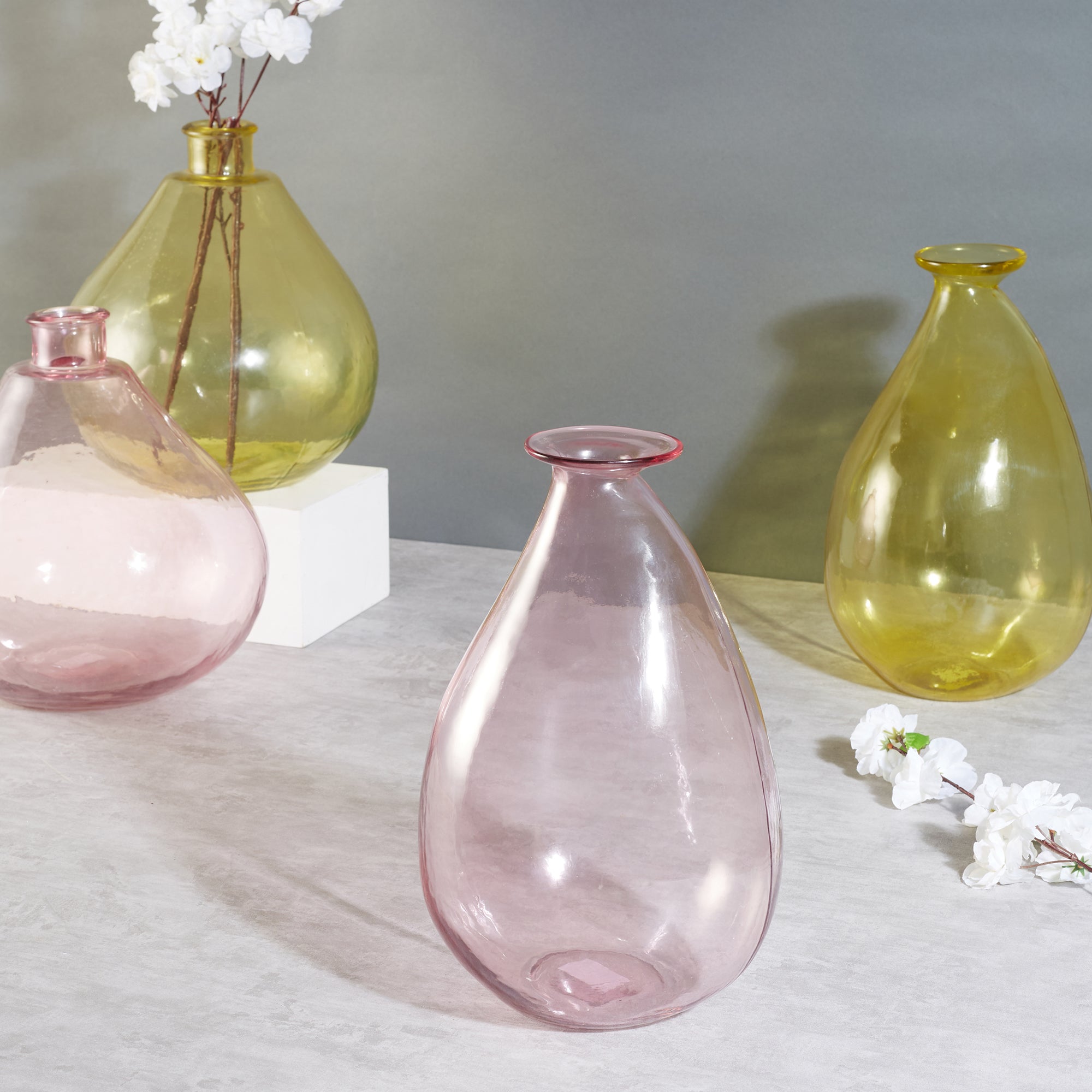 Phiona Glass Modern Organic Shapped Handcrafted 31 Cm Vase in Blush Colour