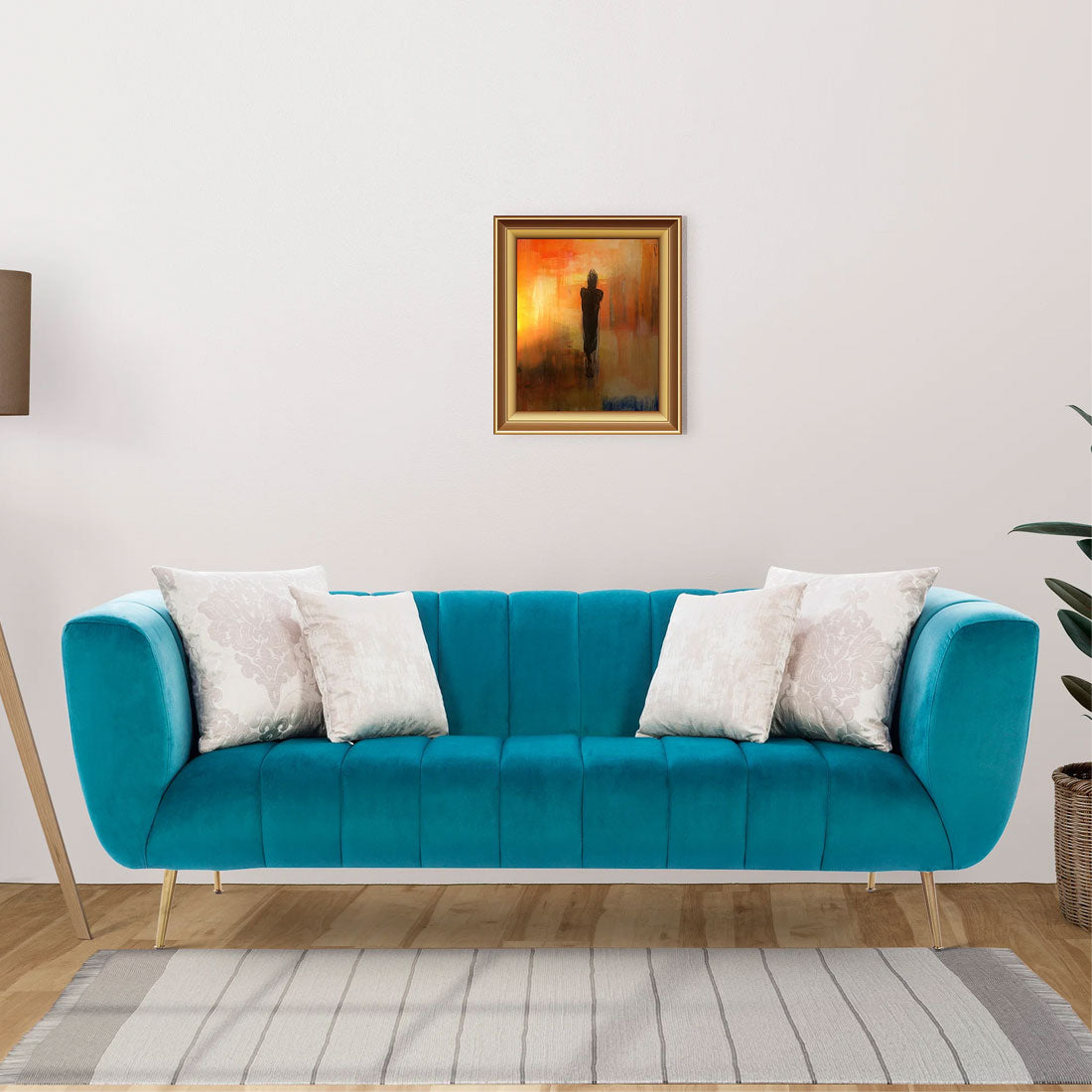 Catalina Velvet Three Seater Sofa in Teal Colour