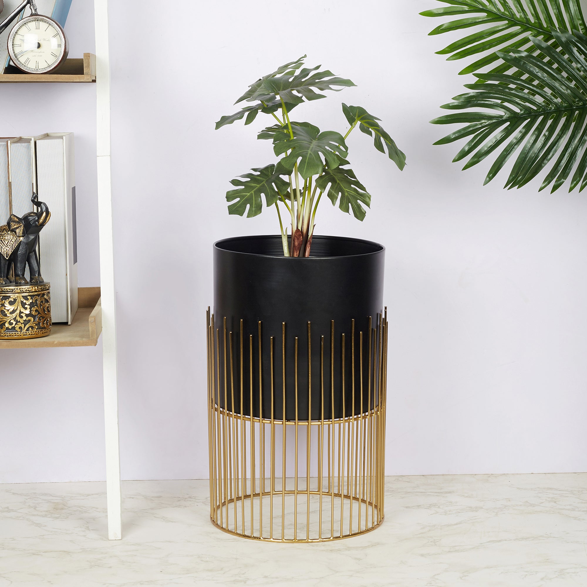 Artiskylar Metal Matt Finish Planter 41 Cm in Black and Gold Colour