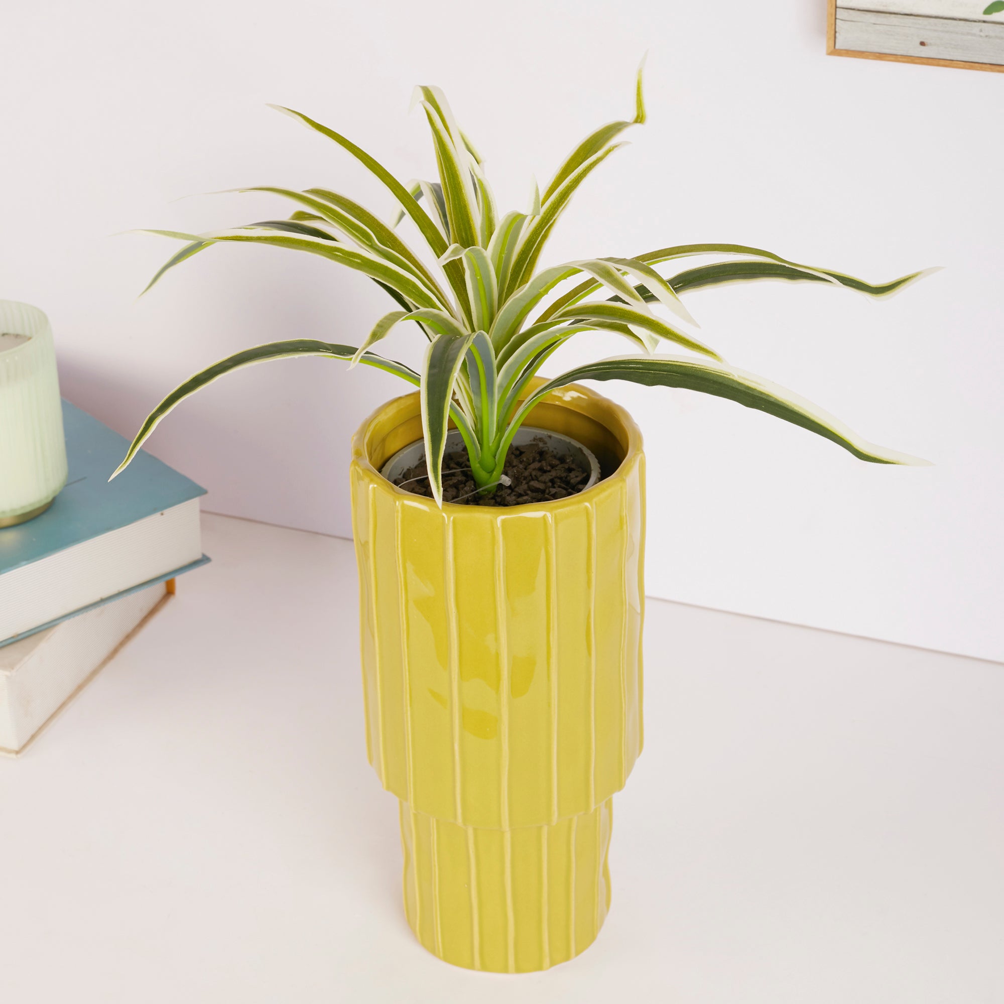 Alura Tropical Glossy Ceramic Planter 26Cm in Green Colour
