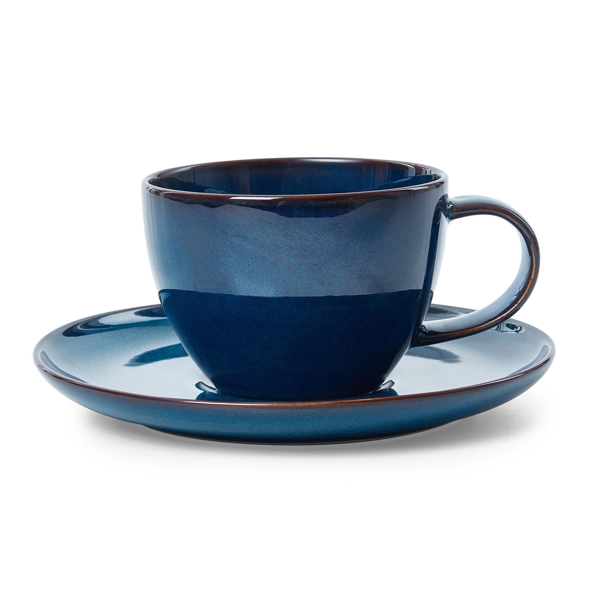 Hygge Studio Pottery Stoneware Cup & Saucer Set of 4 in Navy Blue Colour