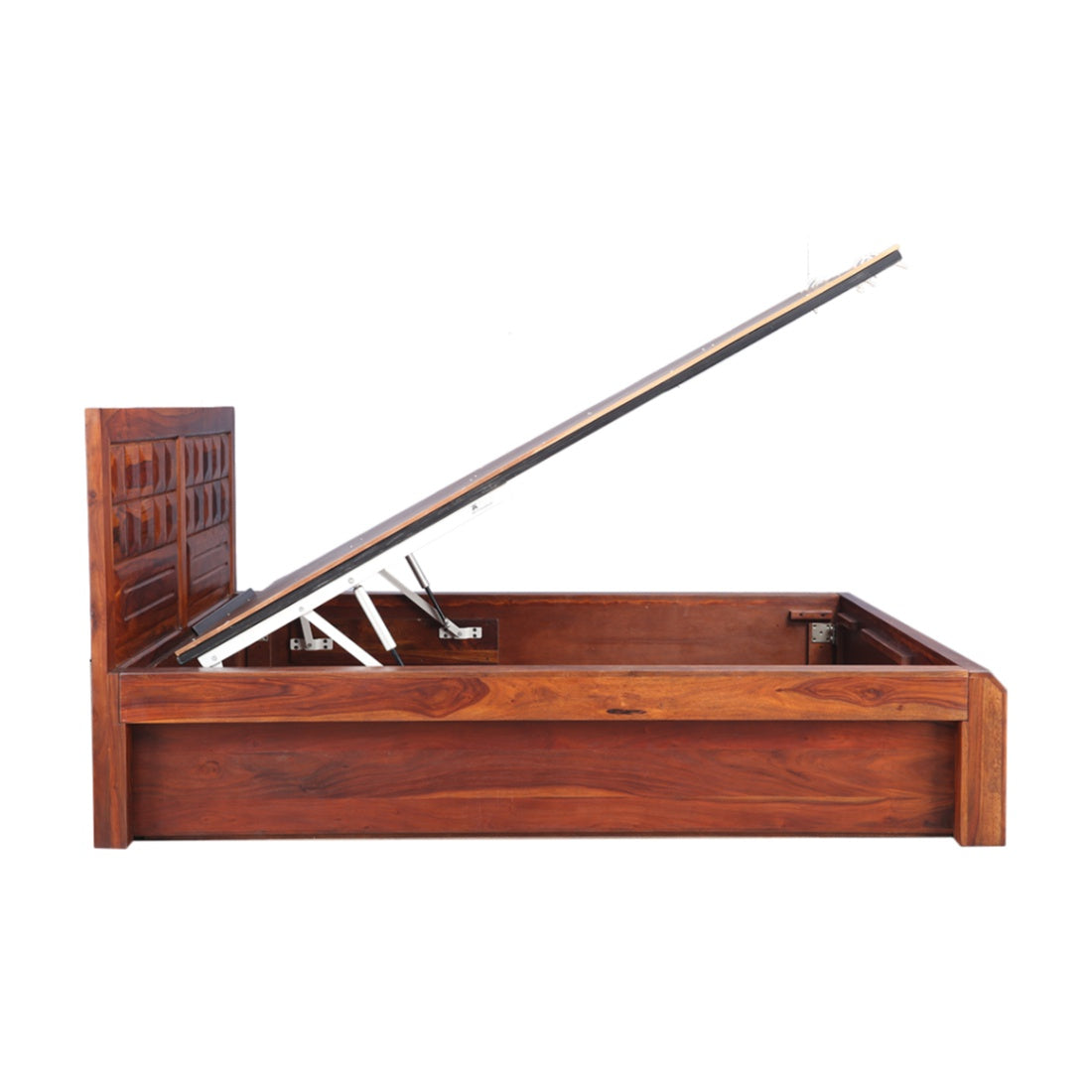 Woodrow Sheesham Wood(Rosewood) King bed with Hydraulic storage in Honey Colour