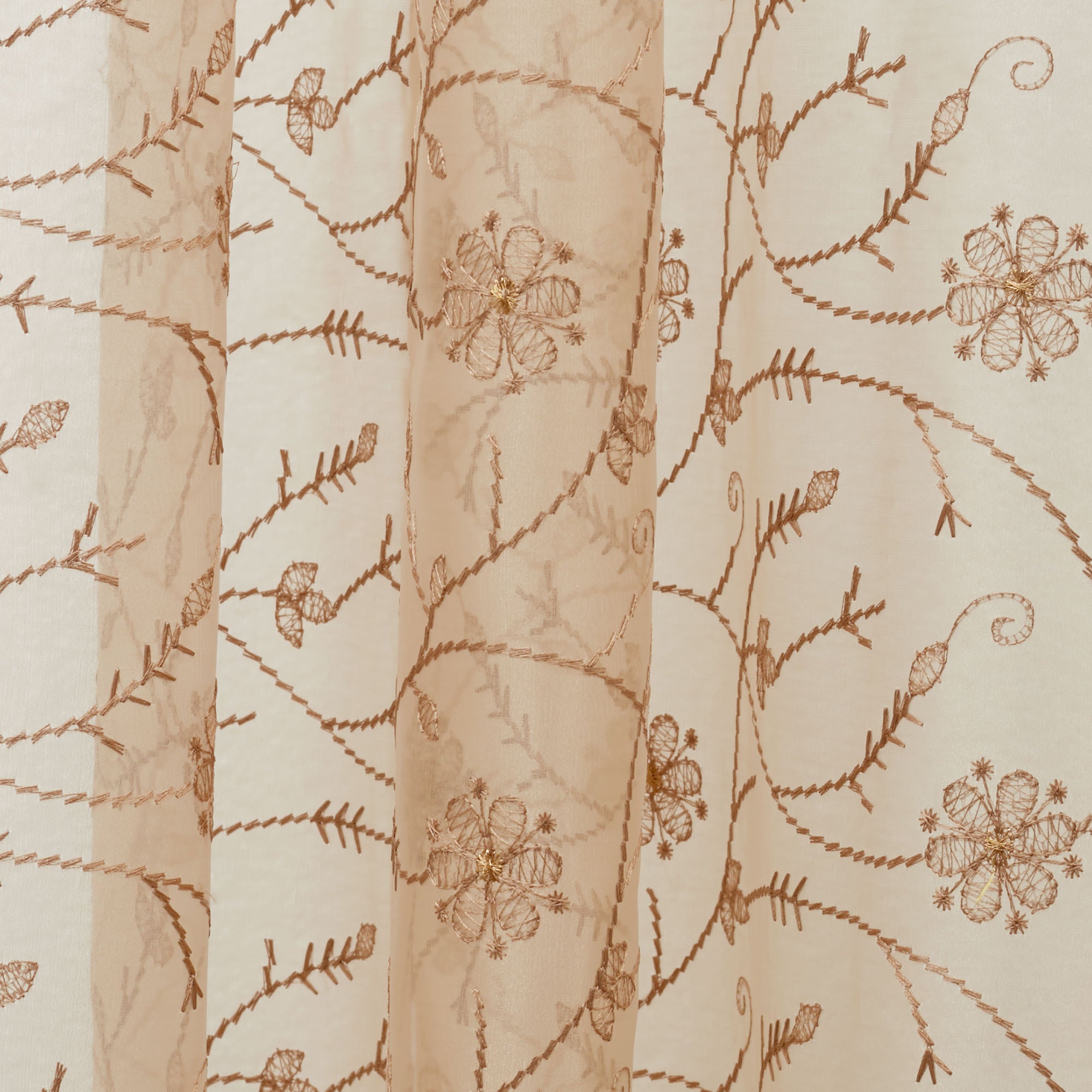 Amour Set Of 2 Embroidered Window Sheer Curtains 5 feet in Beige Colour