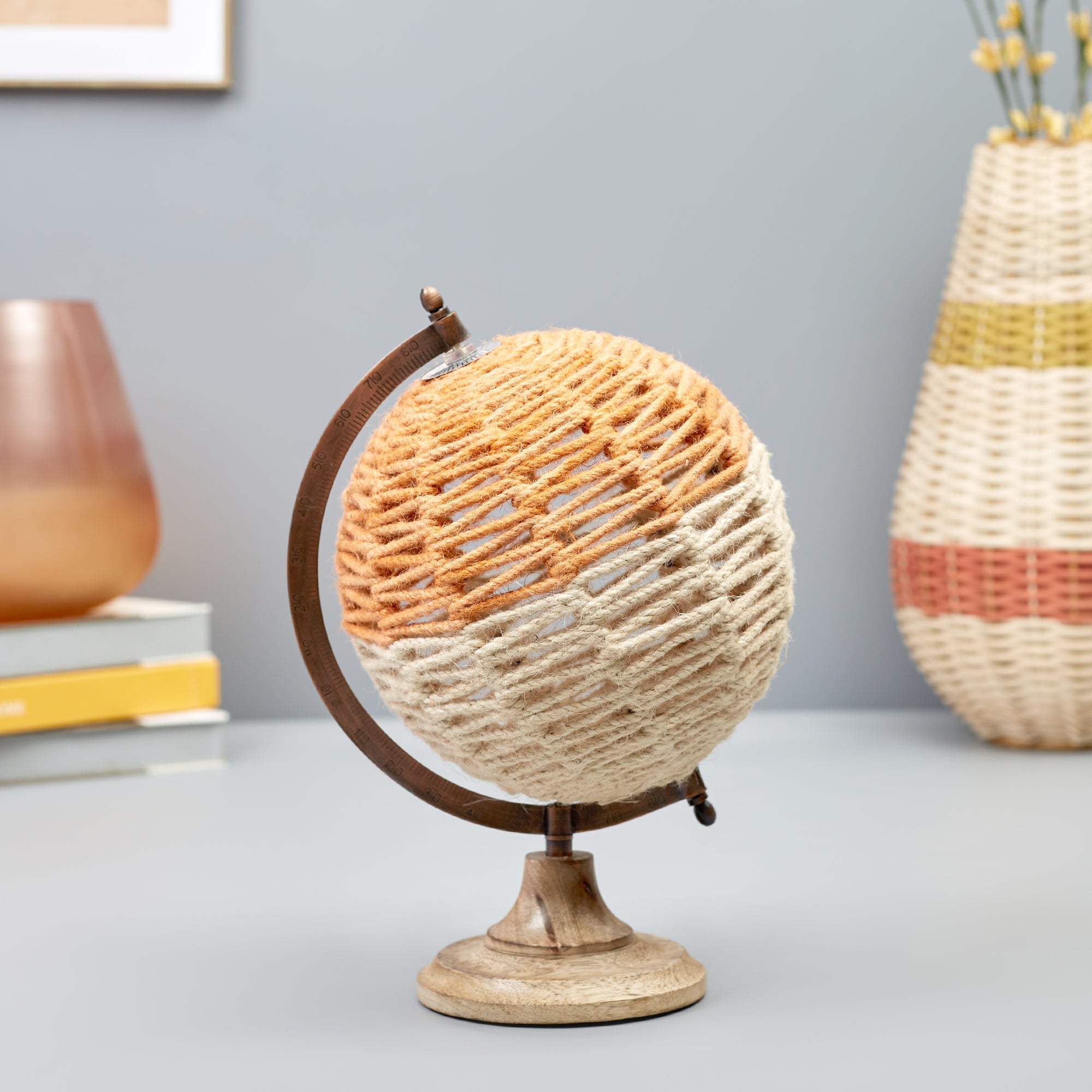 Venice Fabric Globe 20x23x30 Cm in Mustard & White Colour