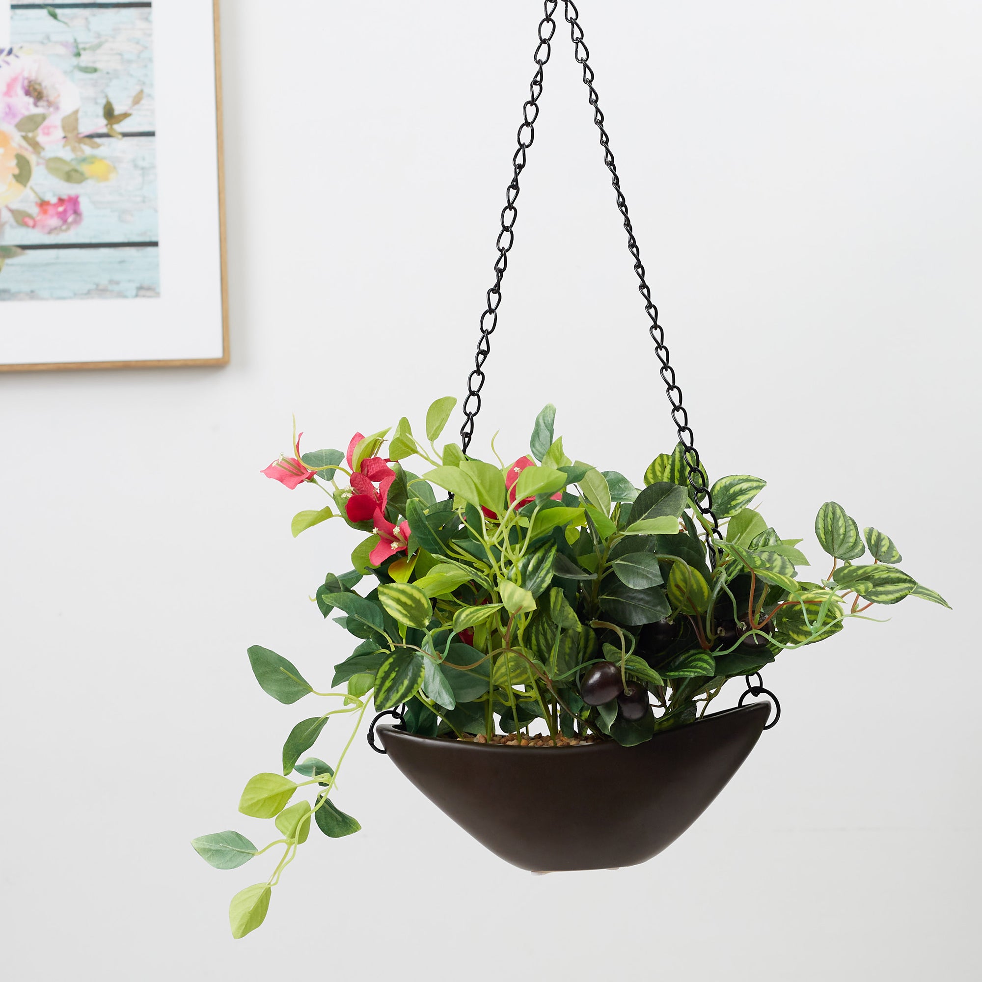 Ilana Faux Hanging Assort Leaf Ceramic Pot 60 Cm in Green Colour