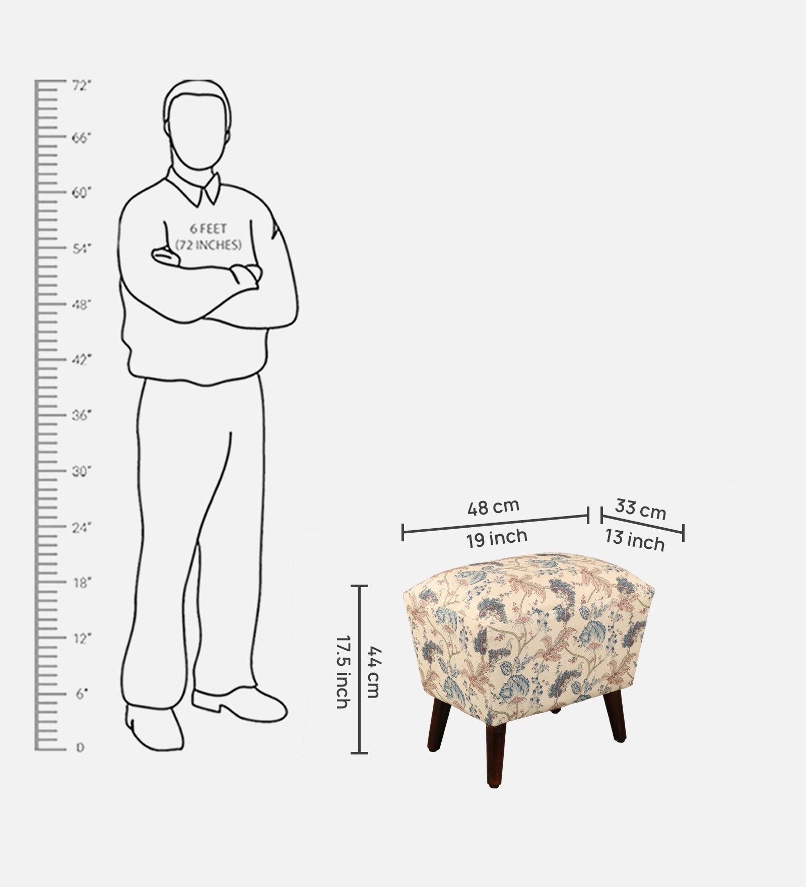 Azalea Fabric Ottomans in Peach Printed Colour